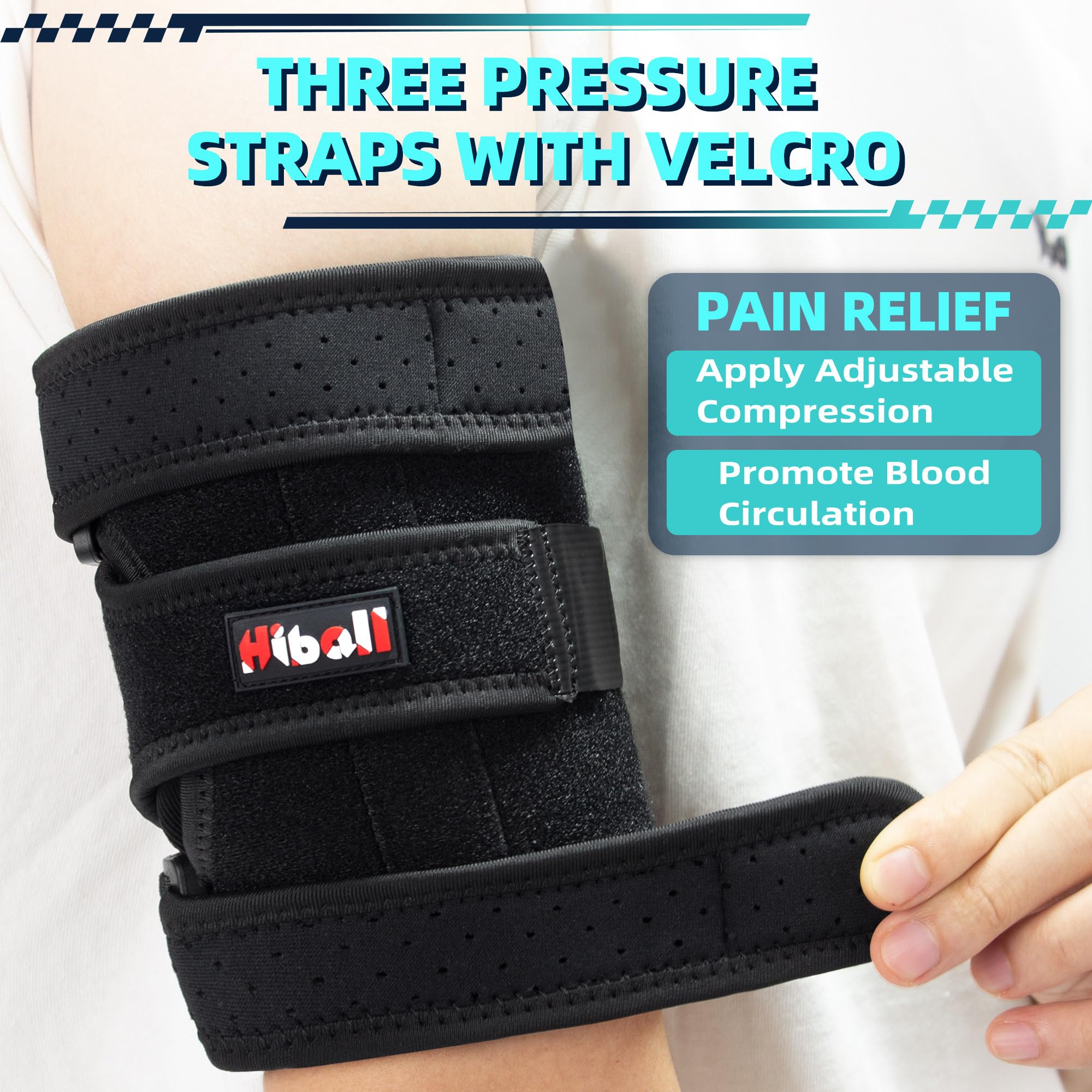 Hiball Triceps & Bicep Tendonitis Brace, Upper Arm Compression Sleeve for Women Men, Bicep Compression Sleeve & Wrap, Upper Arm Support Band for Pain Relief, Edema, Muscle Strains Tear Injury (Single)