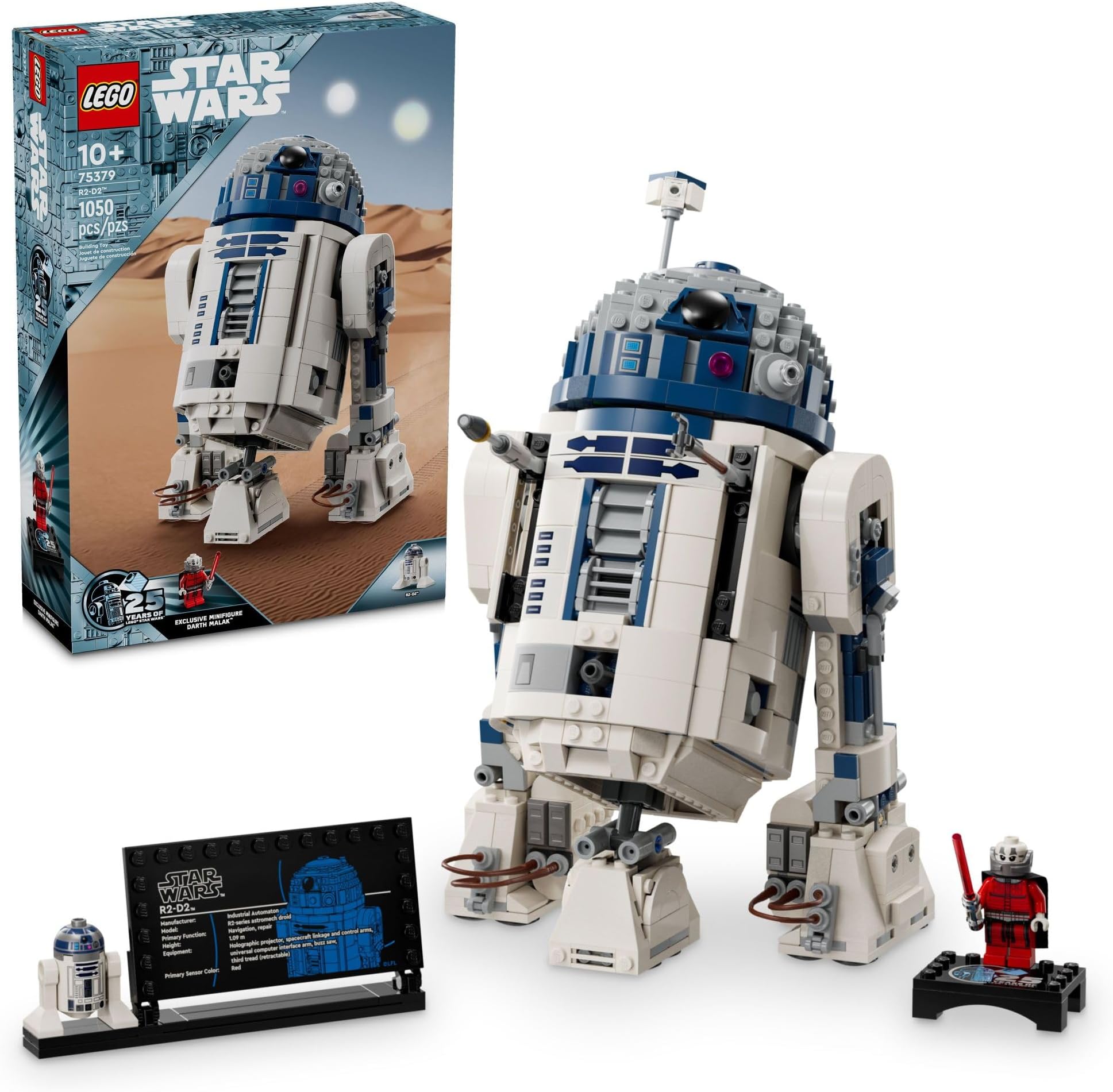 LEGO Star Wars R2-D2 Brick Built Droid Figure, Collectible May The 4th Toy with Exclusive 25th Anniversary Minifigure Darth Malak, Star Wars Gift Idea for Kids or Fans Ages 10 and Up, 75379