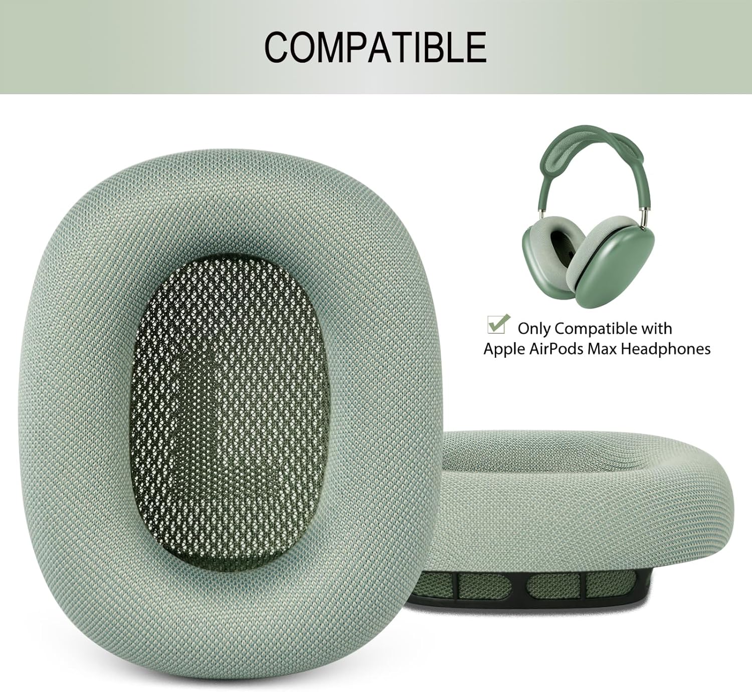 GEVO Upgraded Ear Cushions Replacement Earpads for Apple AirPods Max Headphones, Mesh Fabric Ear Pads Ear Covers Cups with Memory Foam and Magnet for AirPods Max (Green) - Image 2