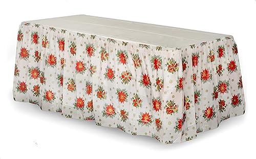 Exquisite 6 Pack Premium Holiday Design Plastic Table Skirts For Rectangle Tables And Round Tables - Christmas Decorations Tablecloth Disposable