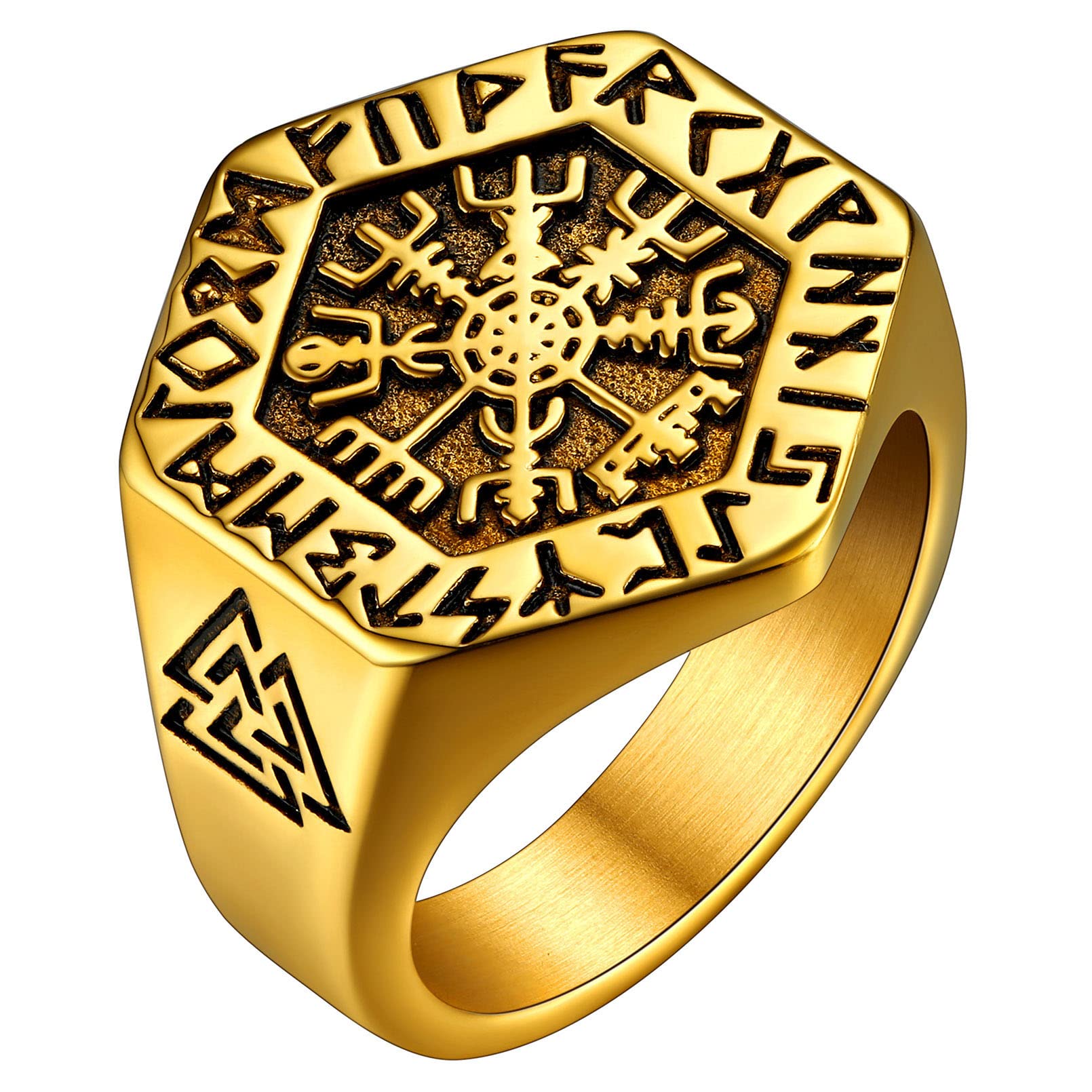 Buy FaithHeartViking Ring Mens Norse Runes Compass Vegvisir Rings