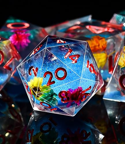 Miniatura 157 de AUSTOR Juego de dados DND de resina de núcleo líquido, de borde afilado, 7 troqueles, juego de dados DND de arena movediza hechos a mano