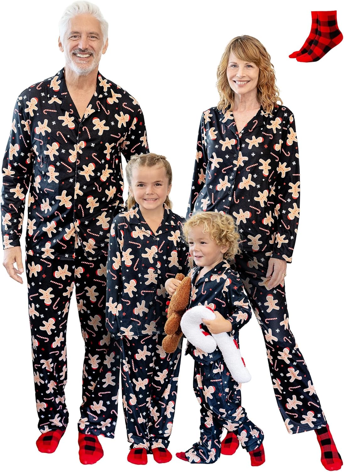 PATPAT Family Christmas Pajamas Matching Sets, Button-Down Pjs Includes Buffalo Plaid Socks Cozy Pajamas for Family