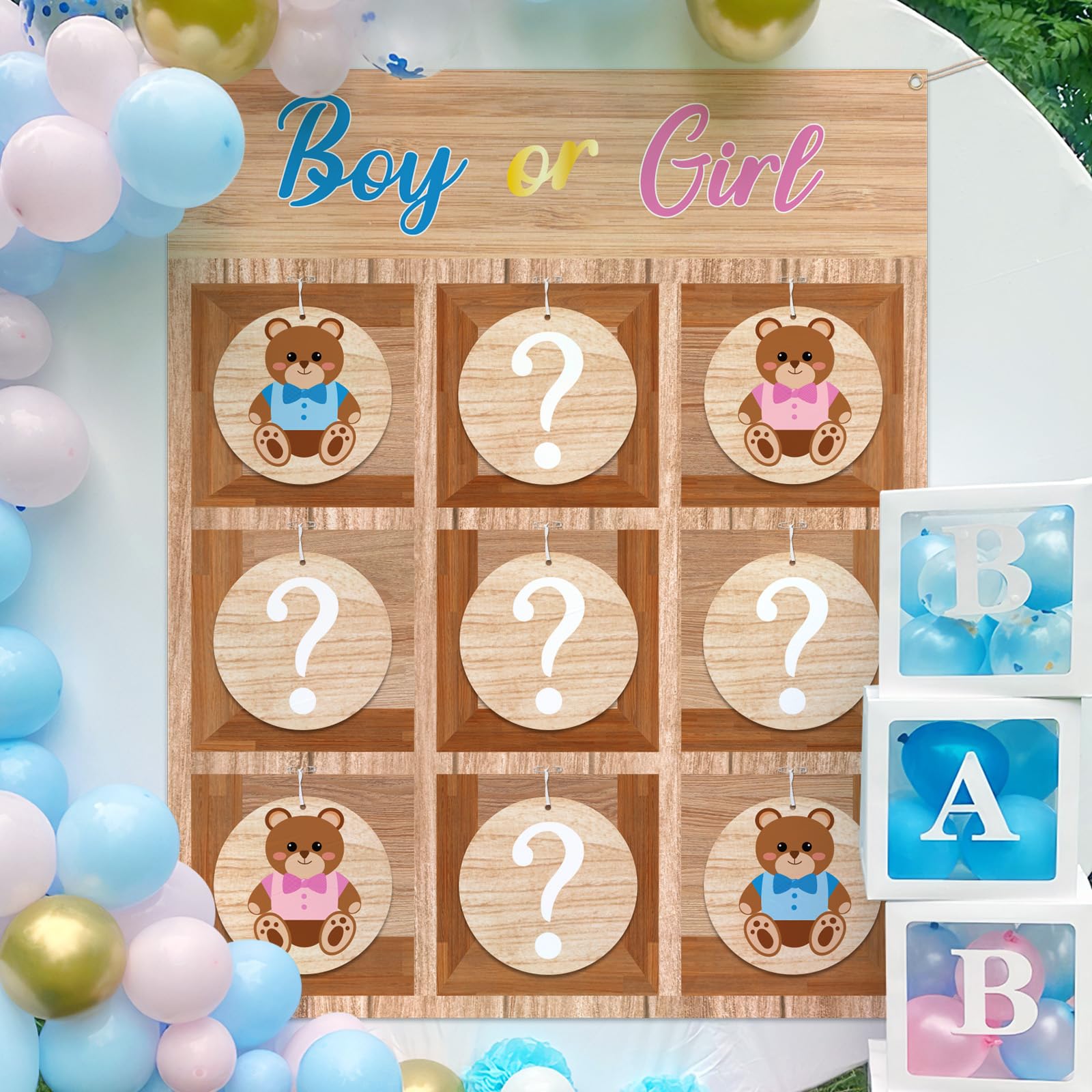 OurWarm Gender Reveal Games - Tic Tac Toe Board Game, Rustic Wooden Gender Reveal Games for He or She Sign Gender Reveal Ideas for Party Supplies, Baby Shower Gender Reveal Decorations
