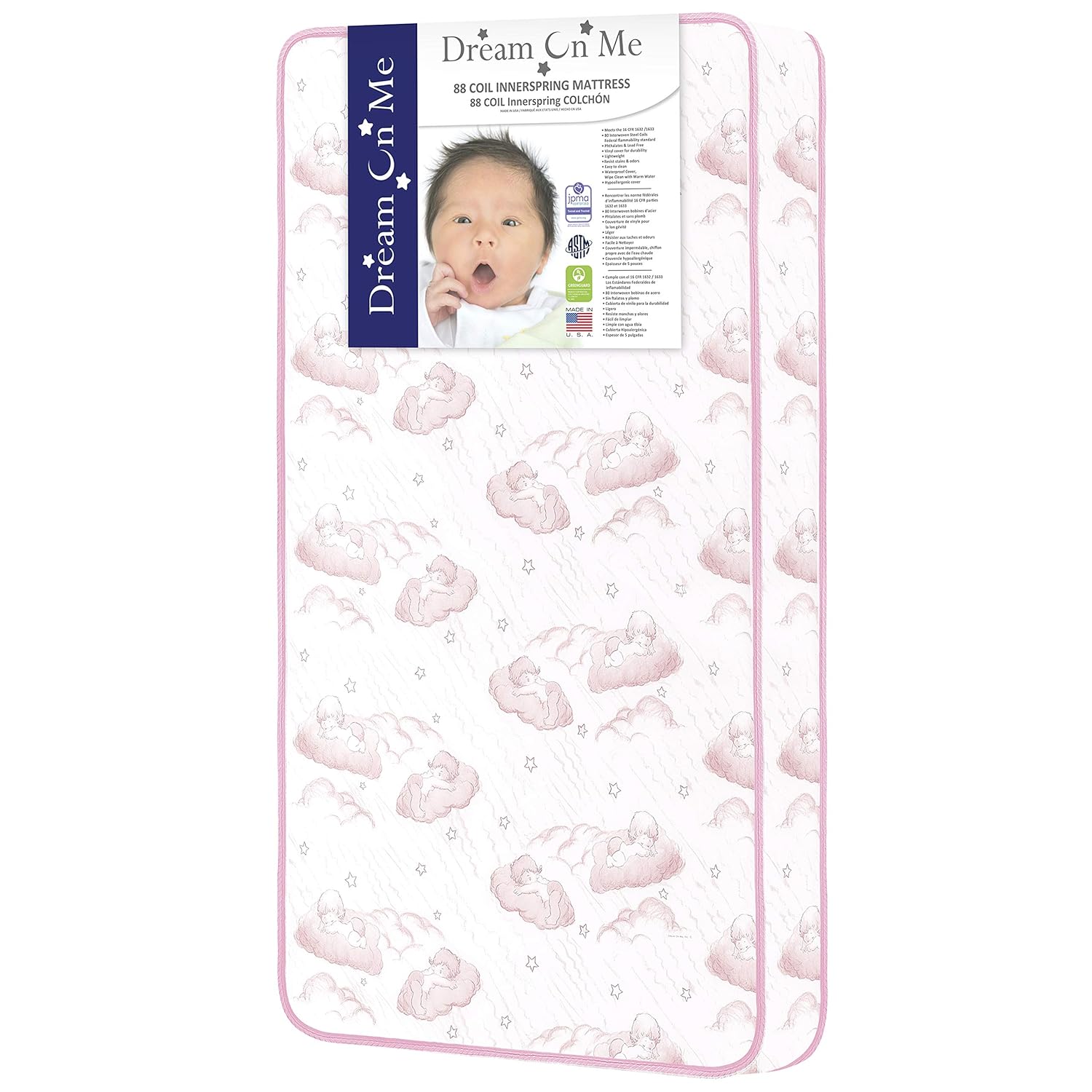 Dream On Me Twilight 80 Coil Spring Crib and Toddler Bed Mattress, Wave Pink, 5" : Baby