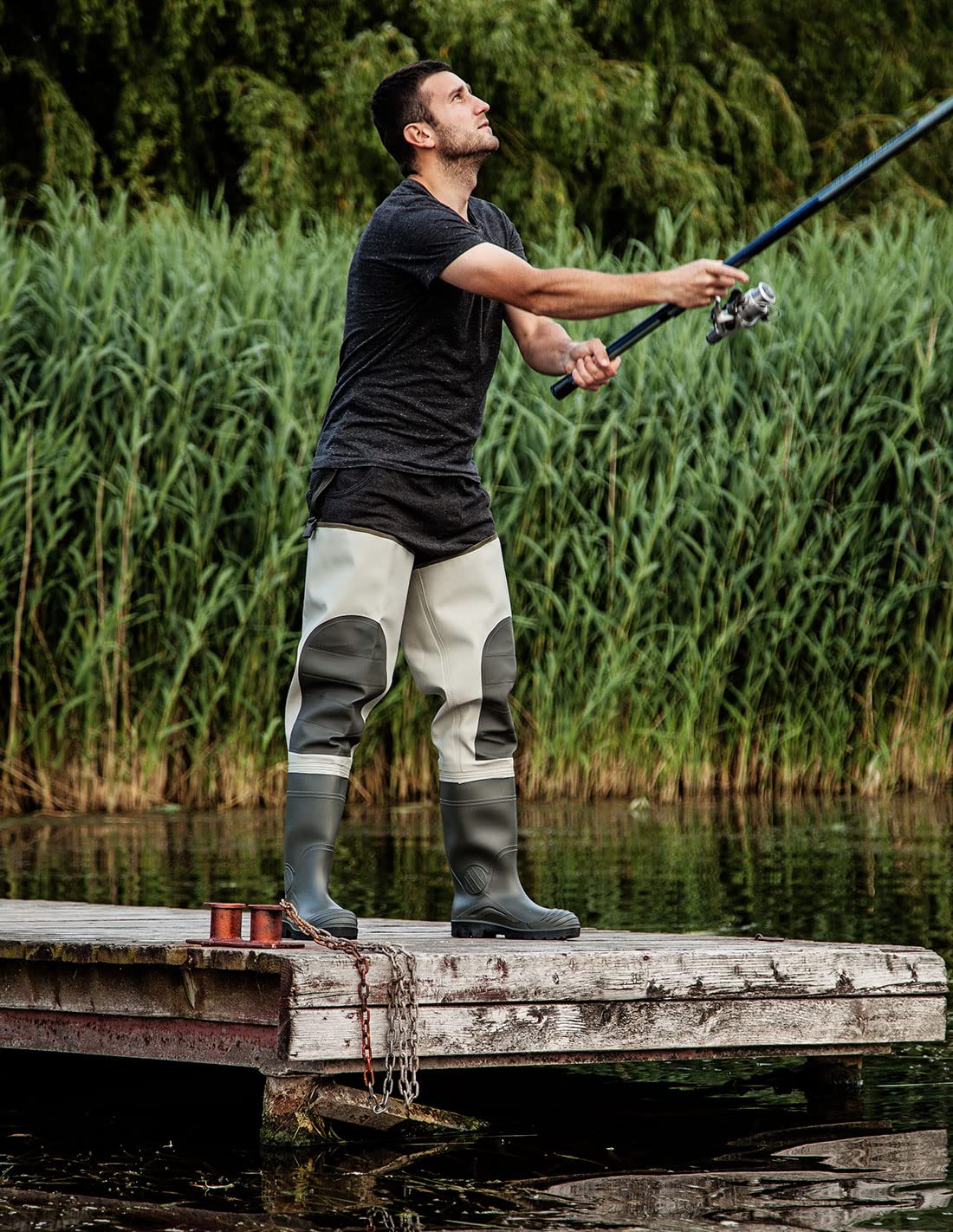 PROS wasserdichte Watstiefel Oberschenkel Wathose mit verstärkten Knien