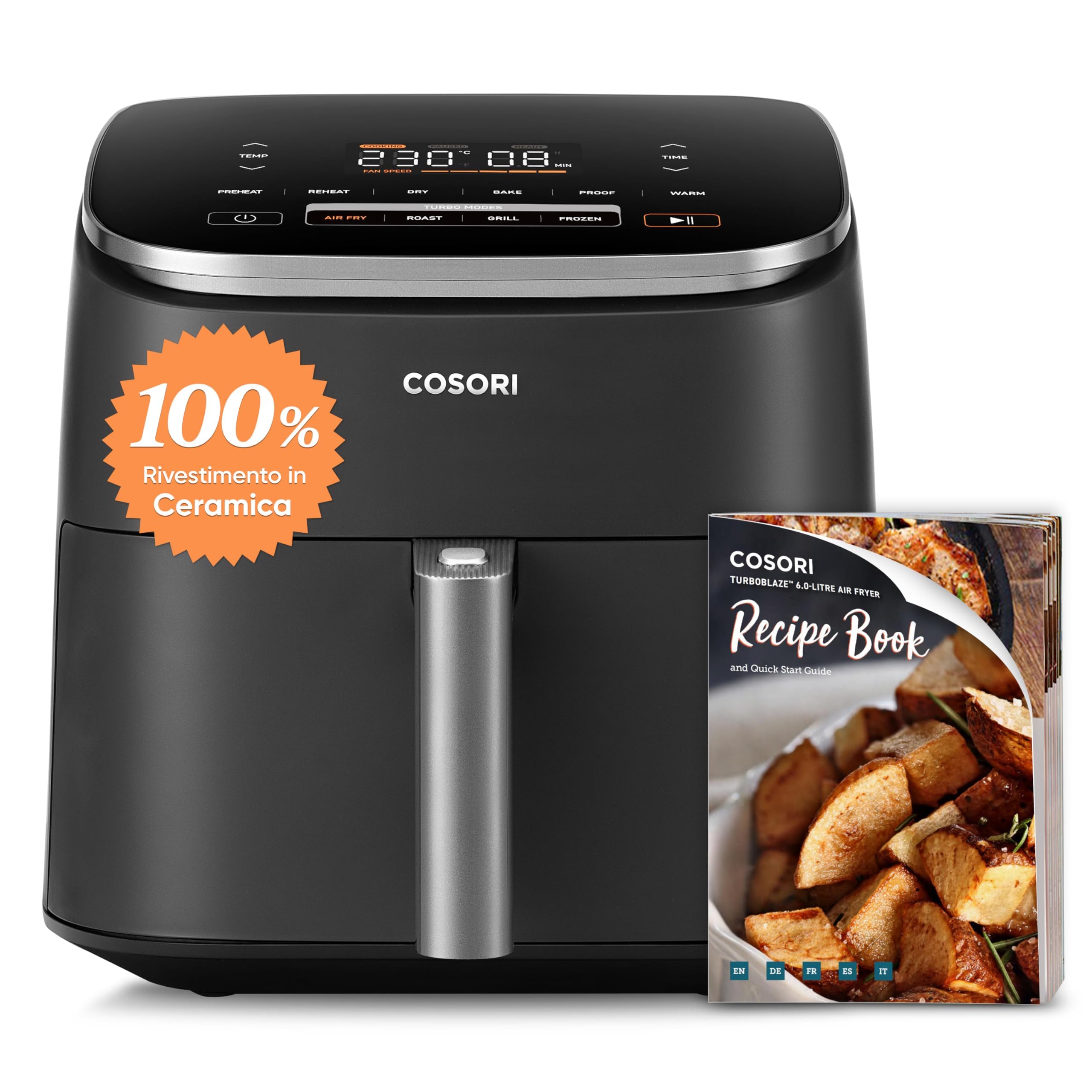 COSORI Friggitrice ad Aria Turbo Blaze 6L con Rivestimento in Ceramica, Air Fryer con DC Motore, 9 Funzioni & 5 Velocità della Ventola Automatica, 110 Ricette & 96 Tabelle di Cottura, 1725W