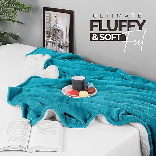 Miniatura 3 de Utopia Bedding Sherpa - Sábana reversible de franela, Lana, Turquoise, King