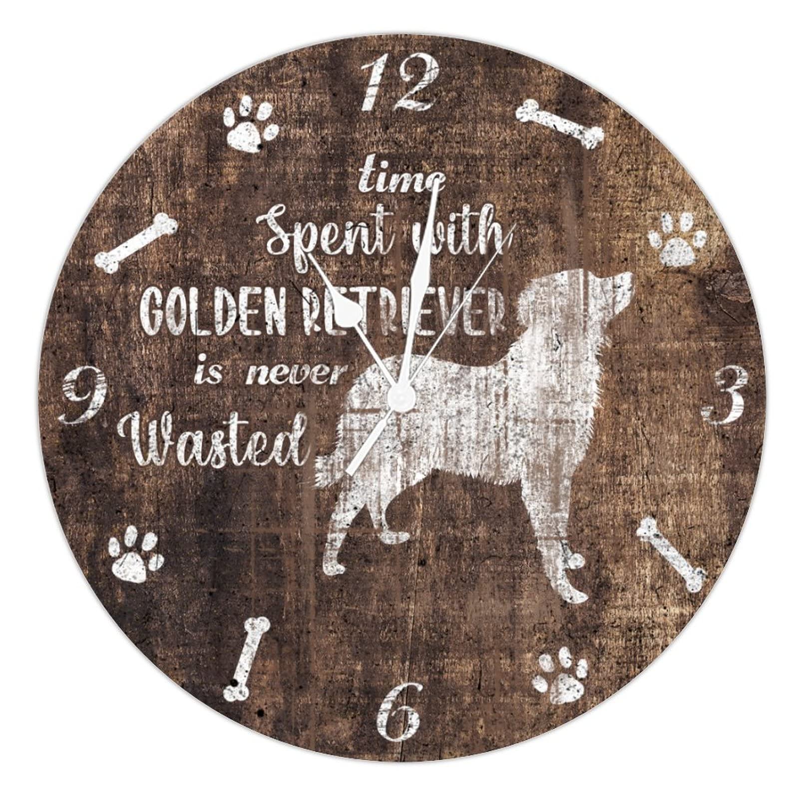 Horloge décorative ronde en bois de 38 cm avec motif chien fidèle