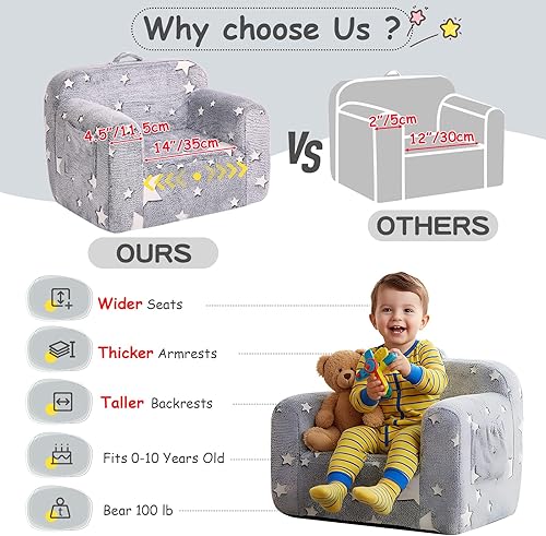 Miniatura 92 de Tiita Silla para niños, cómodo sofá plegable para niños, sofá ligero para niños con asa de transporte y bolsillos laterales, reposabrazos de espuma