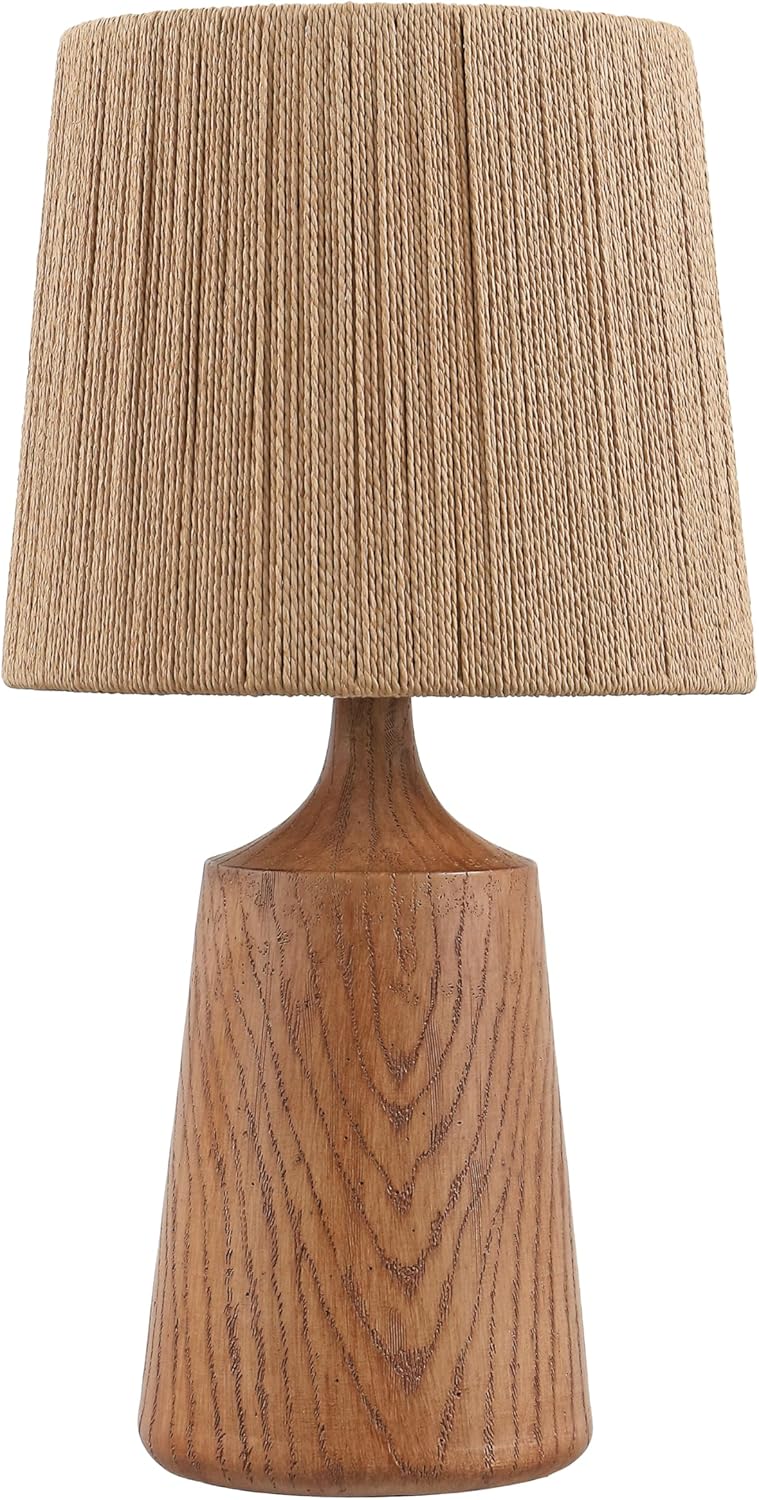JONATHAN Y 22.25" Brown Wood Finish Classic Cottage Table Lamp for Bedroom, Tapered Resin Body with Brown Paper Rope Shade, LED Bulb Included JYL9201A