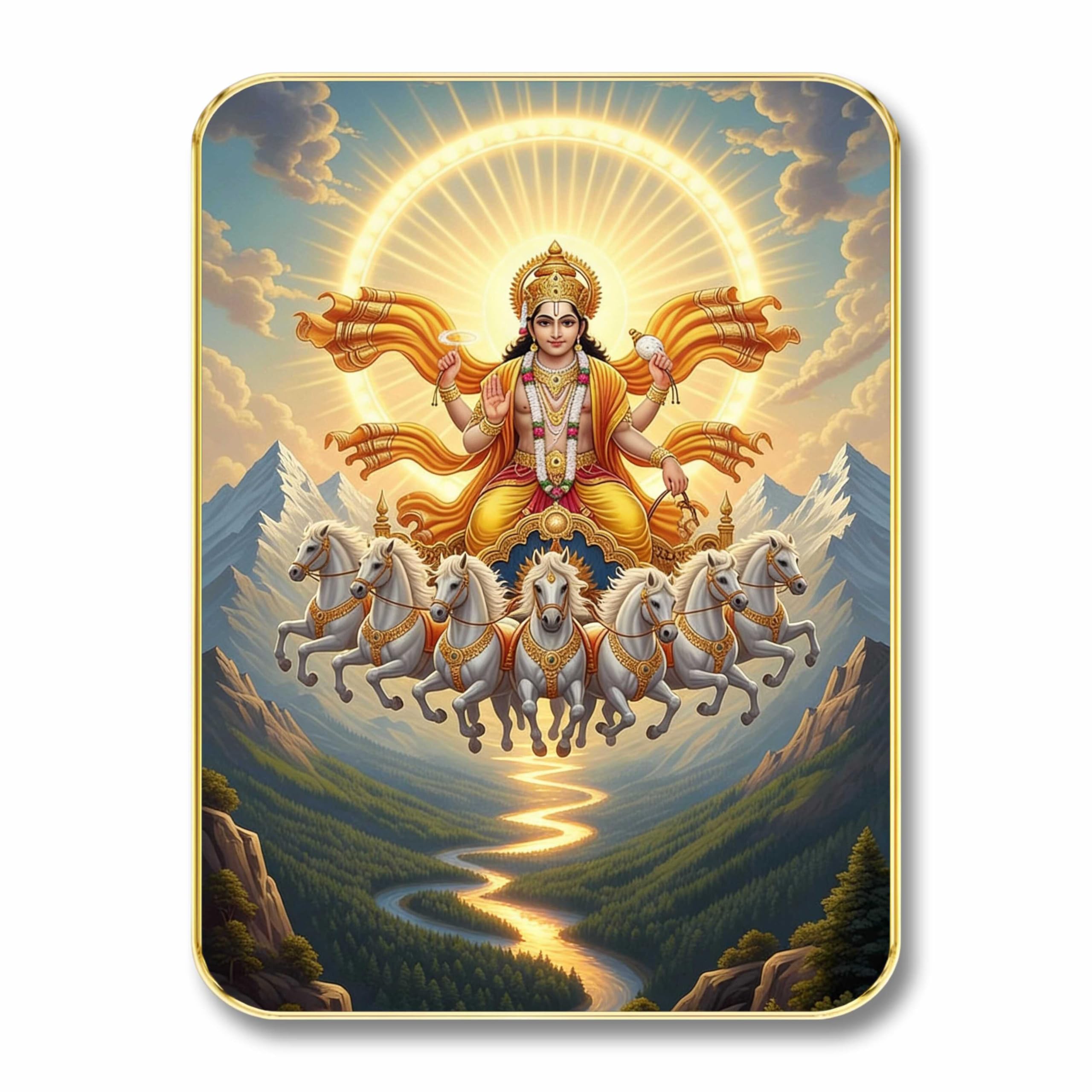 SAF Divine Surya Dev Wall Art with Table Top Stand & Wall Hanging Hole | Premium MDF Sun God 7 Horses Vastu Painting for Living Room Office Home Decor Gift-image-30