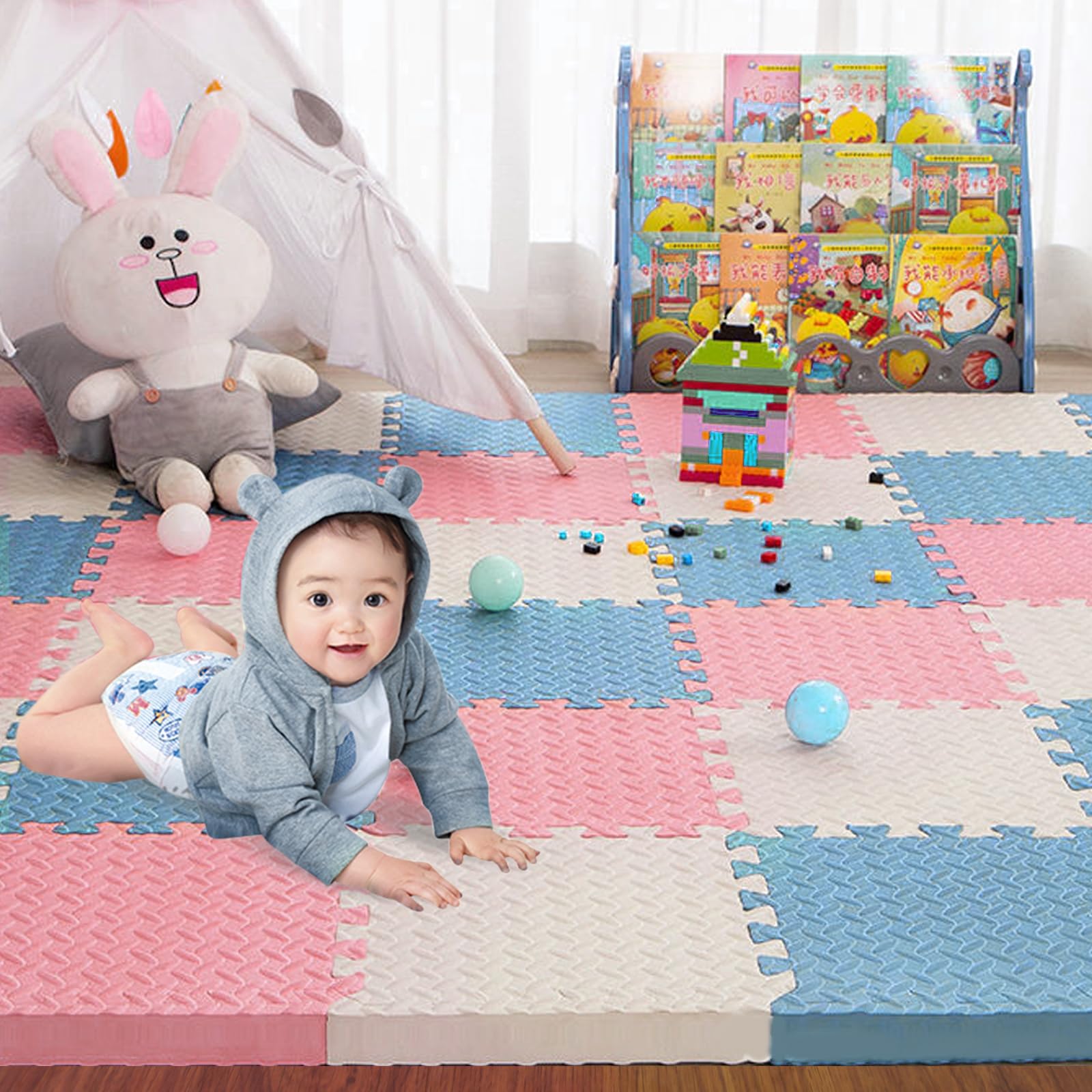 Alfombra Puzzle Bebé, 16 Piezas Colchoneta Bebé Suelo, Alfombra Infantil, Suelo de Goma EVA Suave, Tapete de Juego, Alfombra Gateo Bebe En Espuma EVA, 30 * 30 * 1cm