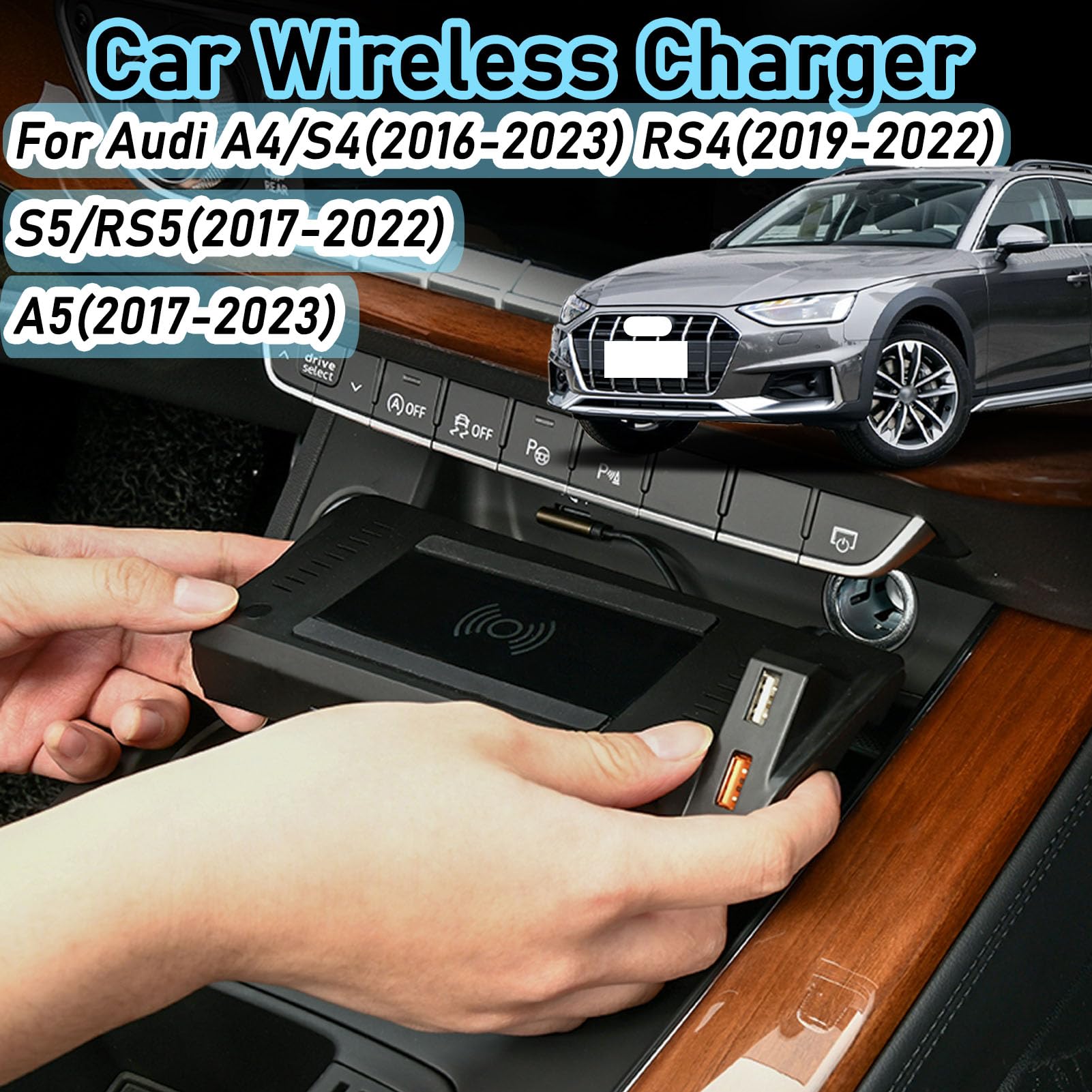 Caricabatterie Wireless per Auto per A4/S4/Rs4/A5/S5/Rs5 Tutti i Modelli Accessorio con Ricarica Rapida Wireless da 15 W, Regalo per la Famiglia
