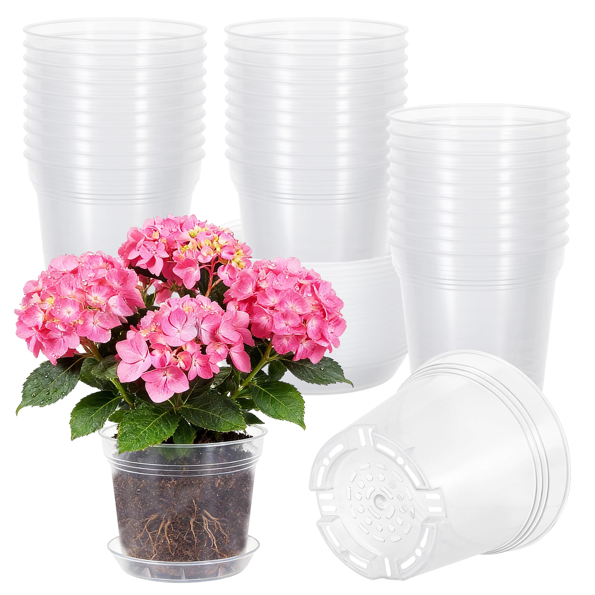 Zourglow 30Pcs Orchid Pot with Tray, 4In Plastic Plant Pots, Clear Nursery Planter with Holes for Potting Orchids Succulents Flower Seedlings Transplanting, Clear Flower Pot for Indoor Outdoor Garden