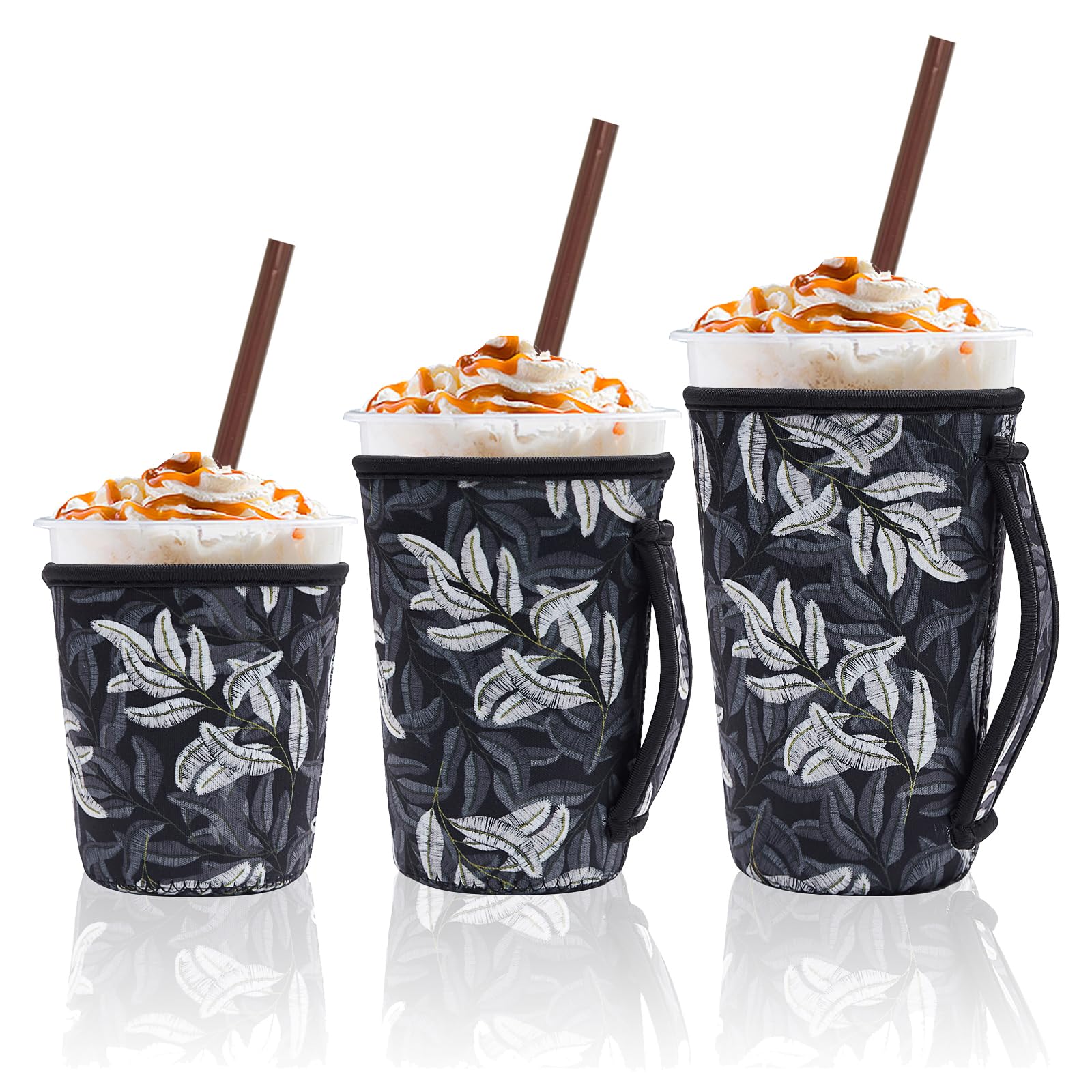 3Pk Reusable Iced Coffee Sleeves, Neoprene, Floral Fits 16-32oz Hot/Cold