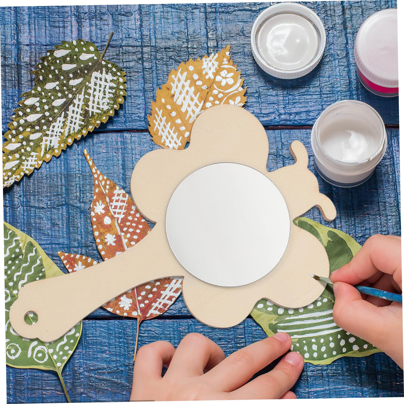 Healvian DIY Wooden Mirror Kit 8pcs Kids Painting Toy Hand Mirrors Handle Proof