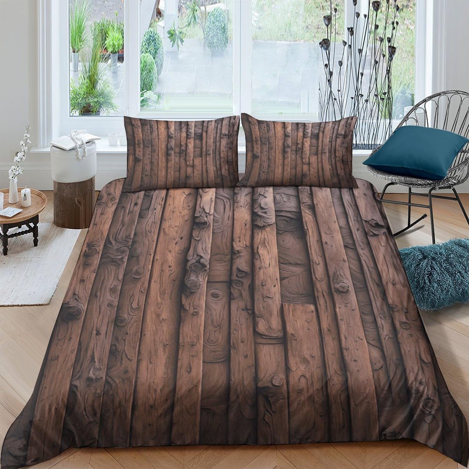 Ctjqhvkz Style-5 3D Printed Rustic Wood Plank Fitted Sheet Microfiber Soft Breathable Vintage Timber Bed Cover For Bedroom Decor Single（135X200cm）