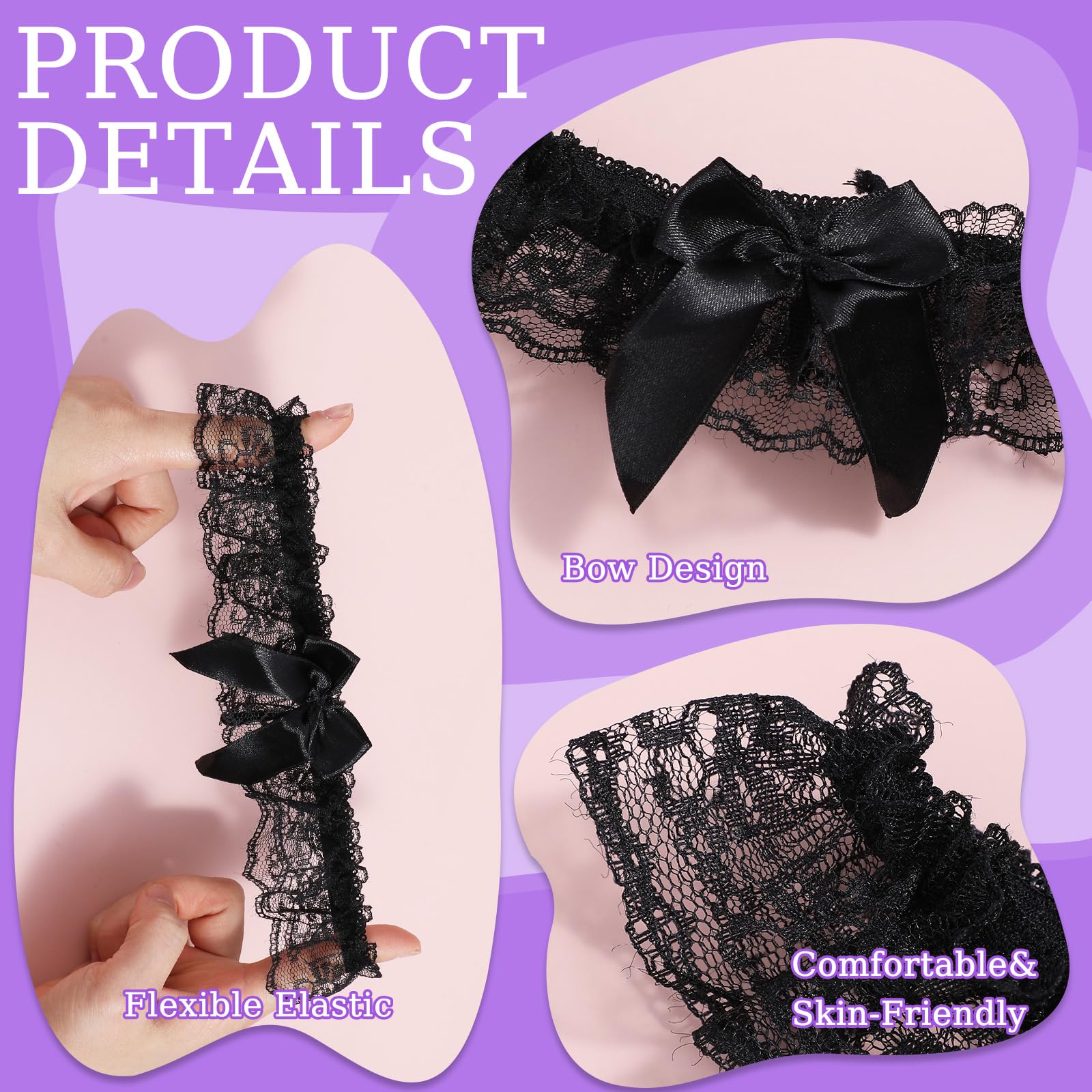 2Pcs Wedding Garter for Bride, Lace Bowknot Garter Party Prom Leg Garter Belt Black Bowknot Elastic Leg Ring, for Bride