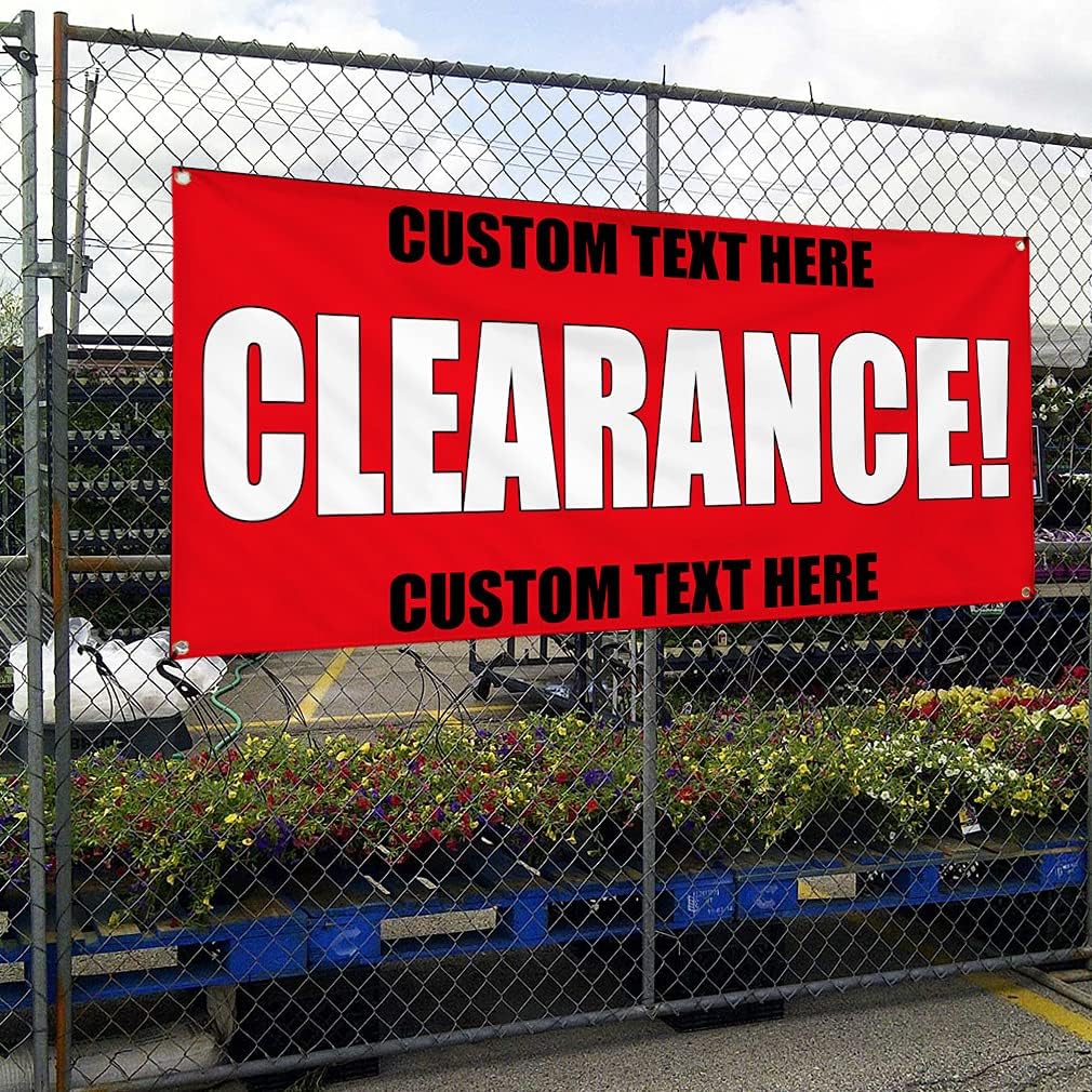 Custom Vinyl Banner Multiple Sizes Clearance Large Red Sales Sign Ideas Outdoor Weatherproof Industrial Yard Signs 4 Grommets Personalized Text Here 24x36Inches