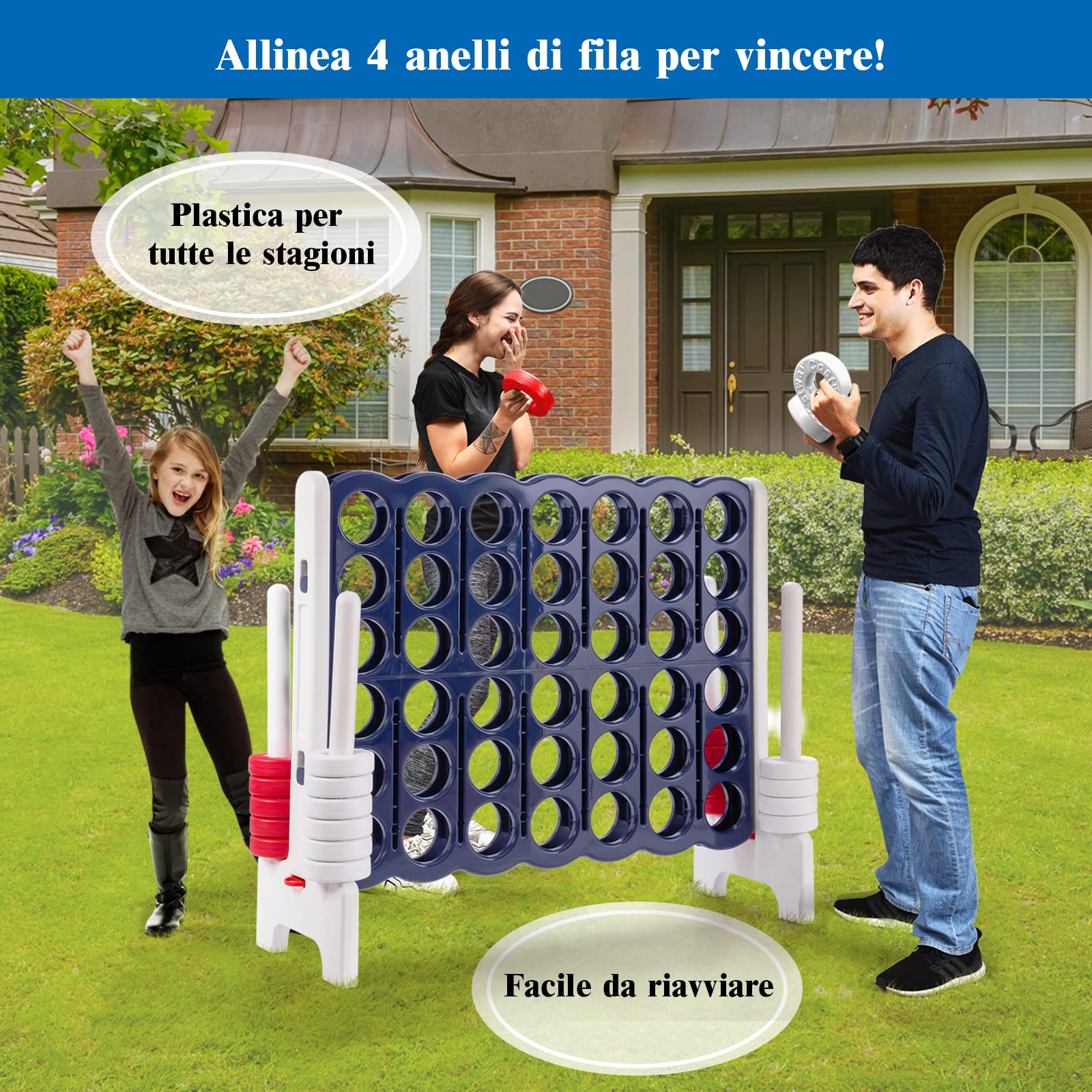 COSTWAY Forza 4 Gigante per Bambini e Adulti, Set Forza 4 per Interni ed Esterni, Gioco Familiare per Feste e Vacanze, 120 x 42 x 104 cm