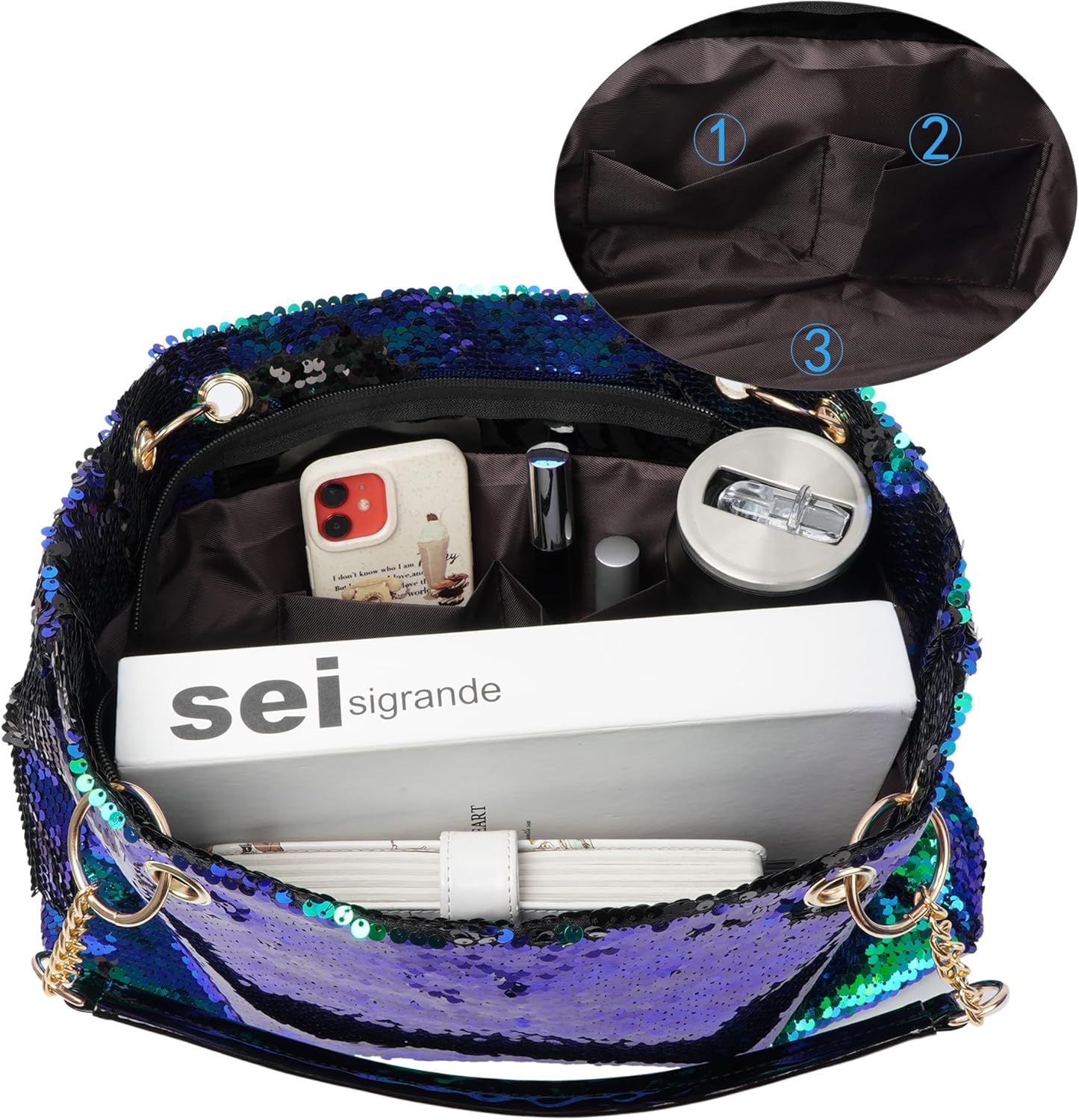 ZLM BAG US Women's Glitter Sequins Shoulder Tote Big Capacity Shimmer Shopping Bag Sparkling Handbag Purse - Image 4