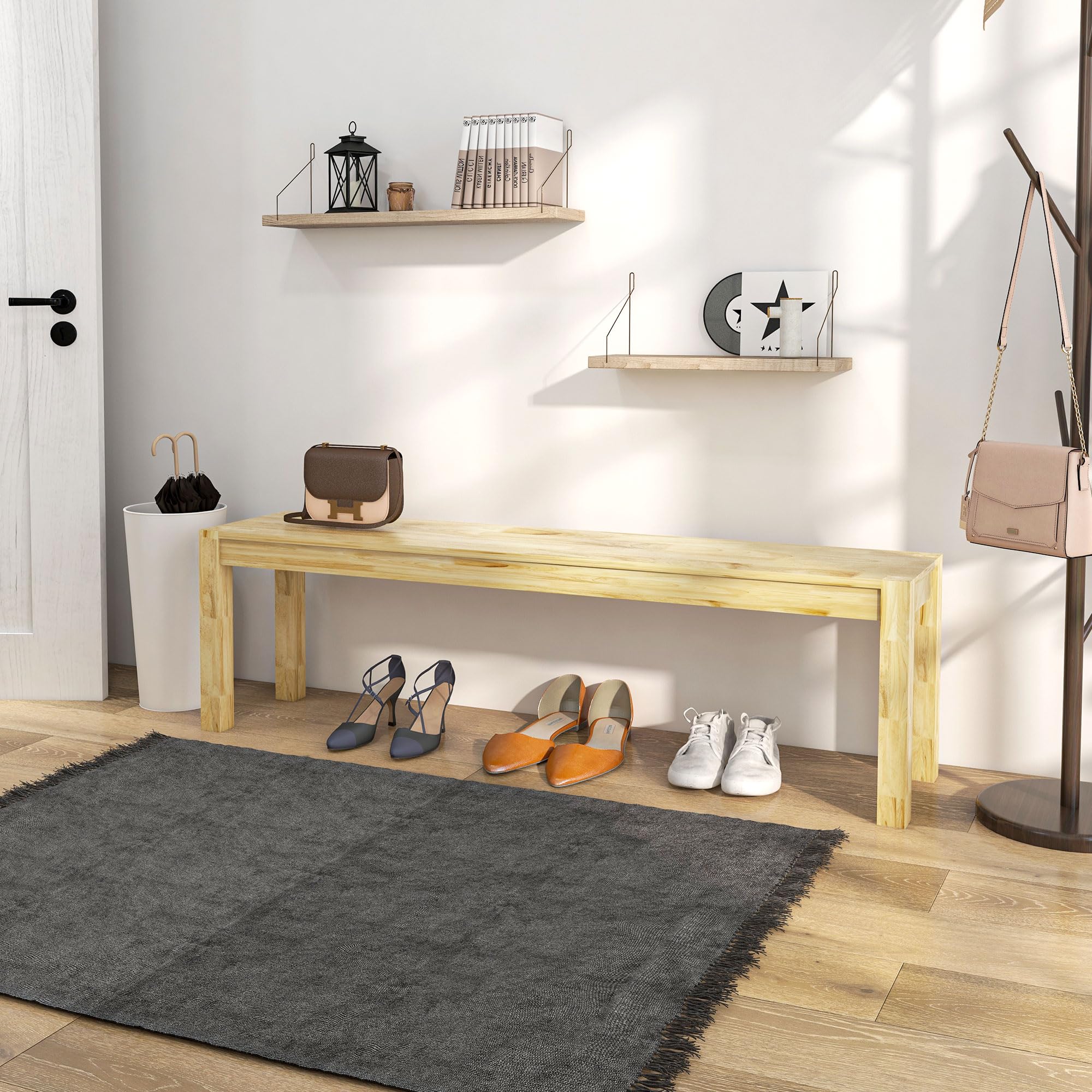 HOMCOM Sitzbank 3-Sitzer Holzbank Küchenbank im Landhaus-Stil, Essbank für Wohnzimmer, Küche, Eingang, Kiefernholz, bis 330 kg belastbar, 150 x 33 x 45 cm, Natur