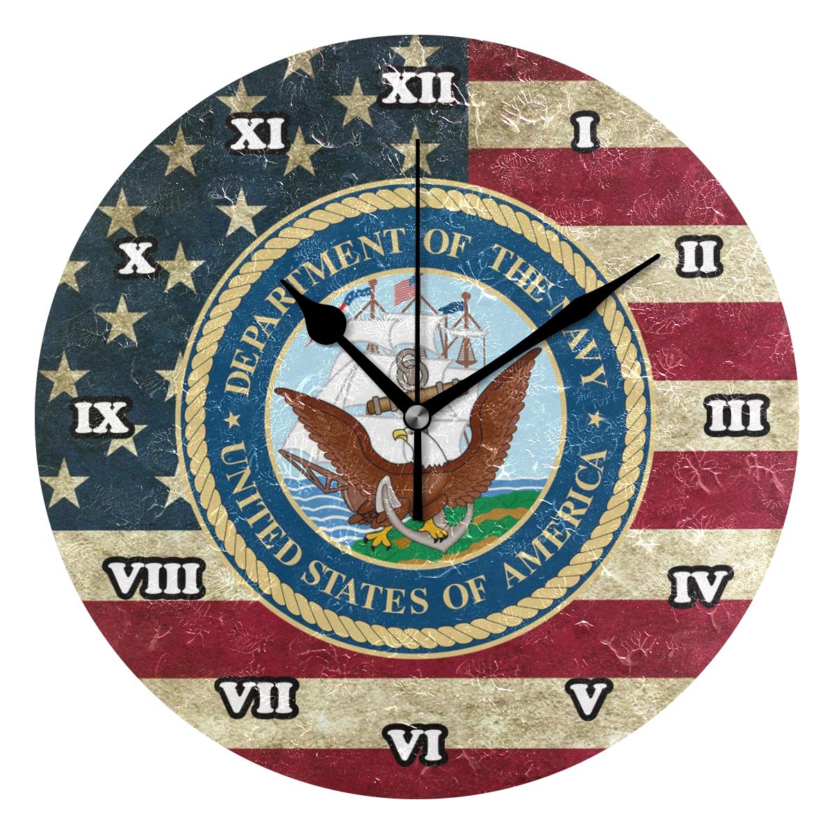 Abbylife US Navy American Navy Round Wall Clock, Silent Non-Ticking Easy to Read Decorative Battery Operated Wall Clock Art for Living Room Home Office School 9.45"x9.45"x0.2"