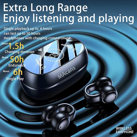 Kablosuz Kulaklıklar Kablosuz Kulak Klipsi Hava İletim Kulaklık Aynalı Yüzey LED Güç Ekranı Açık Kulak Kulakiçi Spor Bluetooth 5.3 Kulaklıklar (Siyah)