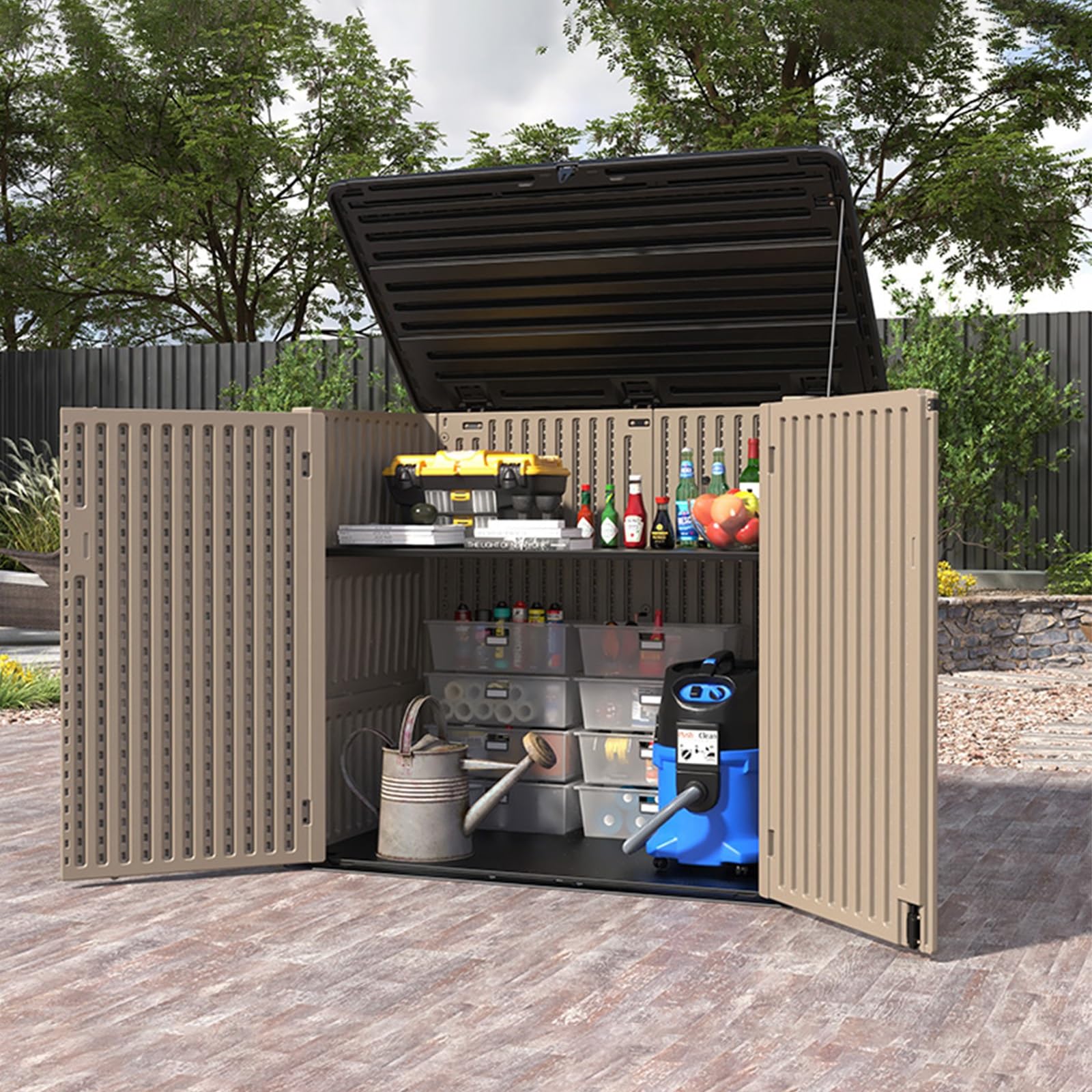 Amazon | 樹脂製縦型収納キャビネット ダブル、屋内・屋外用