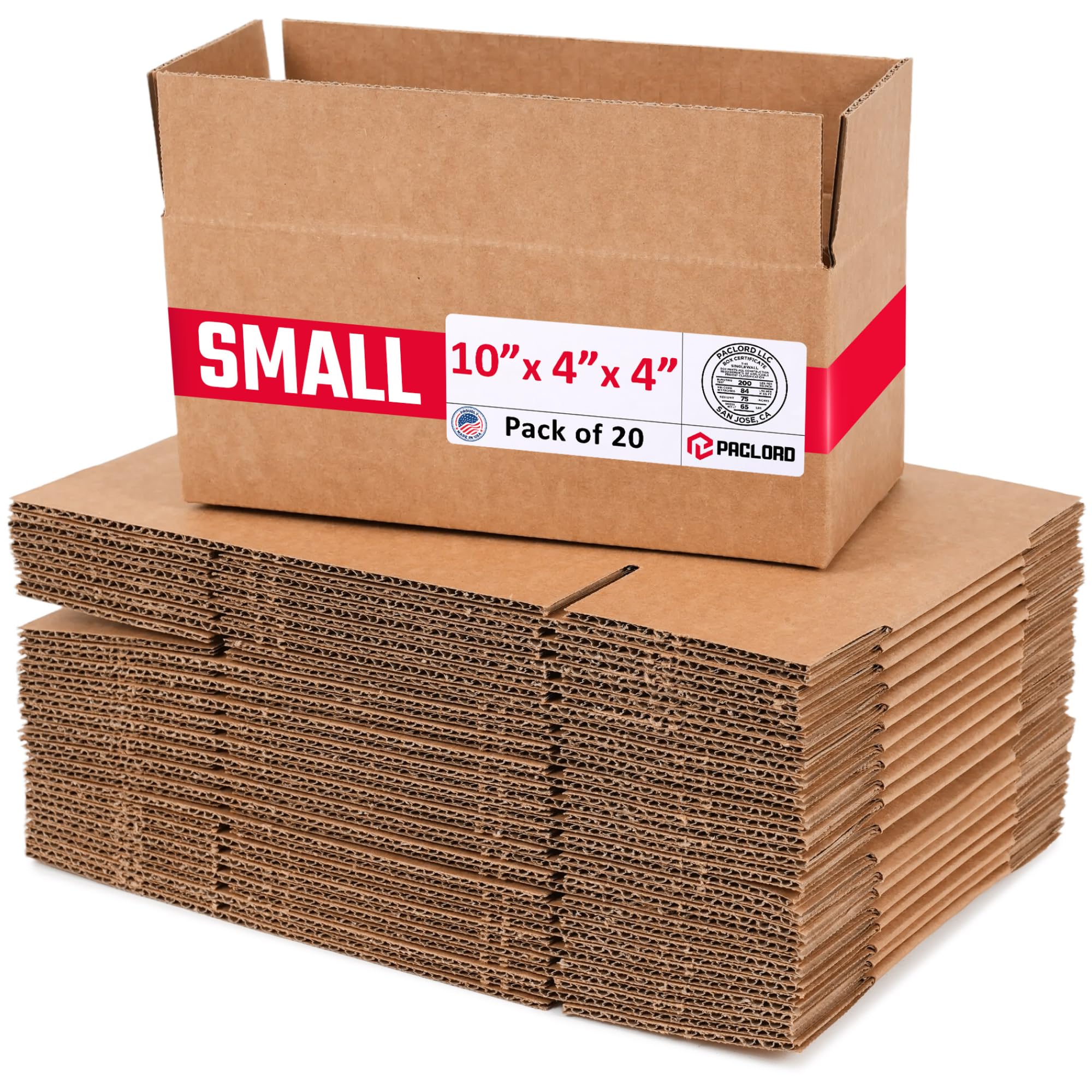 Small Cardboard Boxes 10"L x 4"W x 4"H (Pack of 20) - USA-Made Packing Boxes for Moving, Shipping, or Storage - USPS, UPS, FedEx Approved - Professional Packing Supplies for Moving | USA-Made Packing Boxes for Moving, Shipping, or Storage - USPS, UPS, FedEx Approved - Professional Packing Supplies