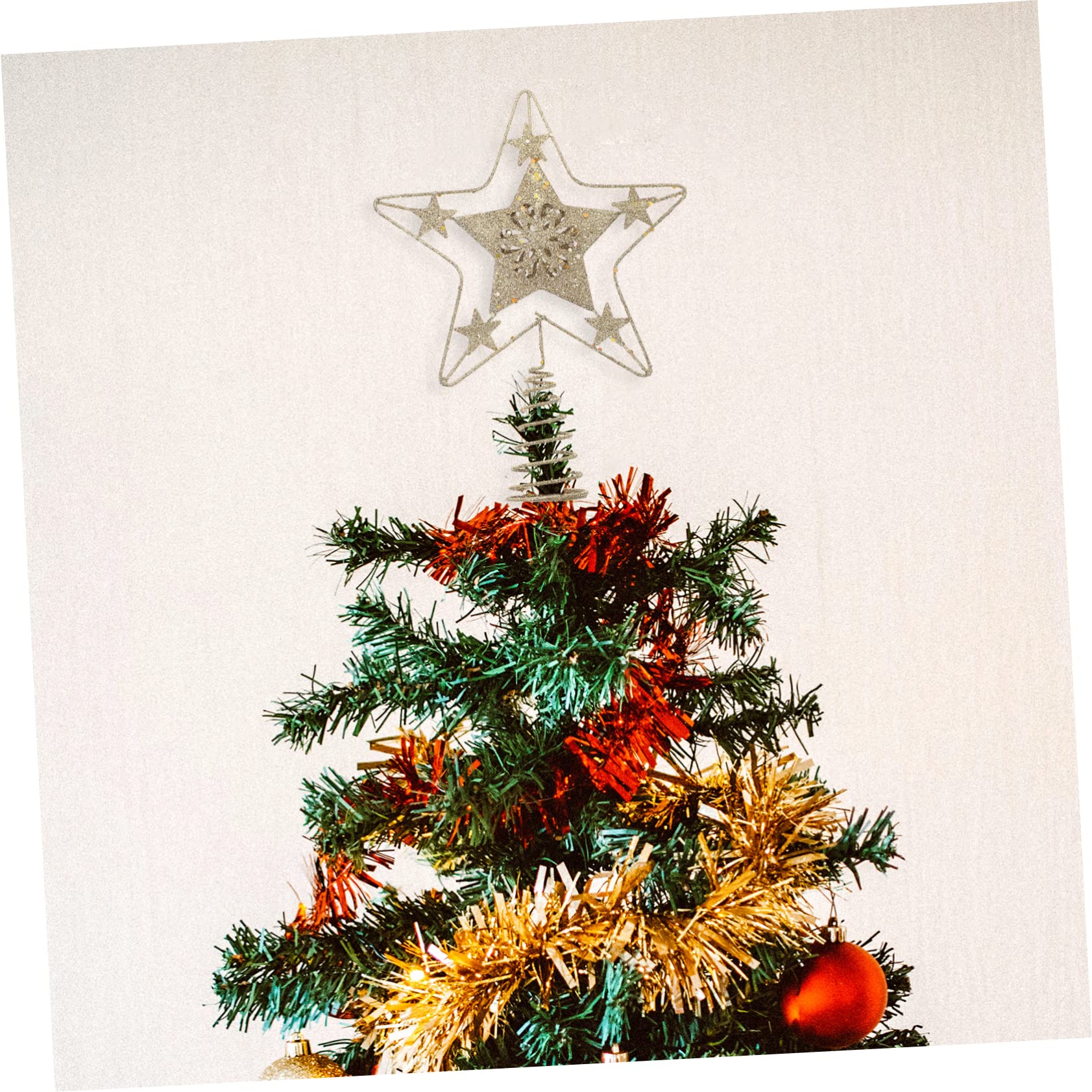 Zerodeko 4 Piezas Estrella Superior del Árbol De Navidad Adorno De La Superior del Árbol De Navidad Luces De Hadas Decoración Navideña Día Festivo Decoraciones Oro Golden Planchar