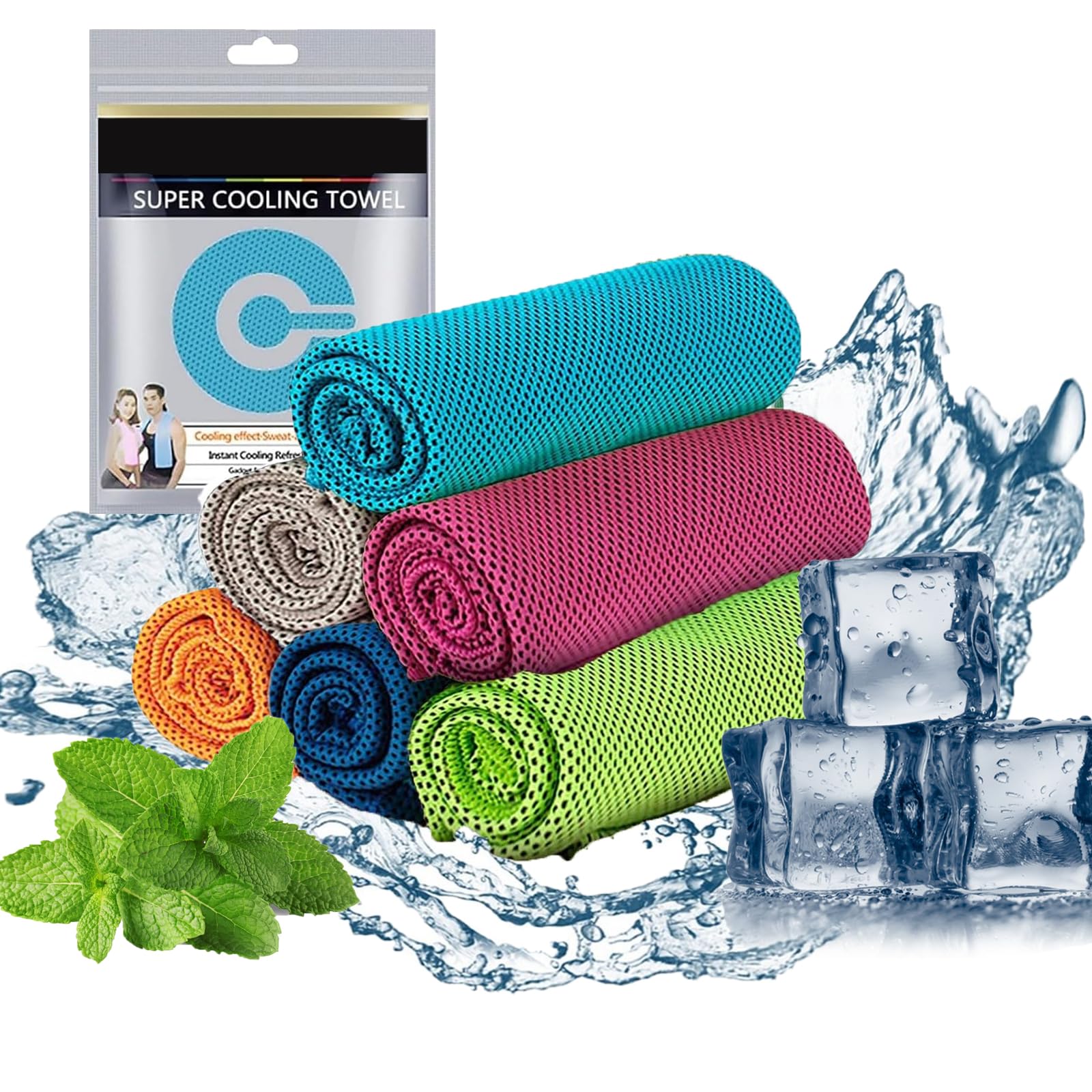 QEEROYO 6 Pack Cooling Towels, Microfiber, Ice Cool Microfibre Towel for Neck & Face, Multicolor, Soft Breathable for Gym, Yoga, Golf, Running, Camping & Hot Weather (30 x 100 cm)