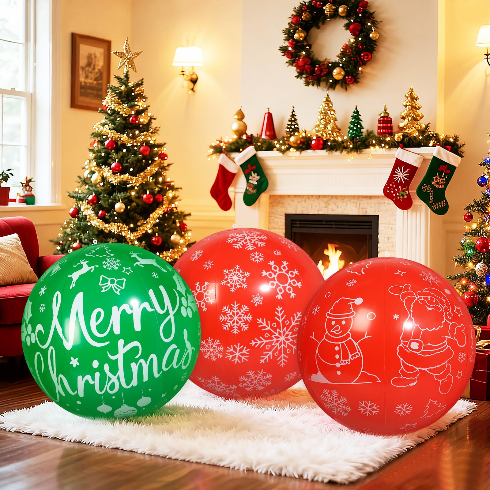 Bolas inflables de Navidad PVC 81 cm 3 piezas decoración exterior jardín