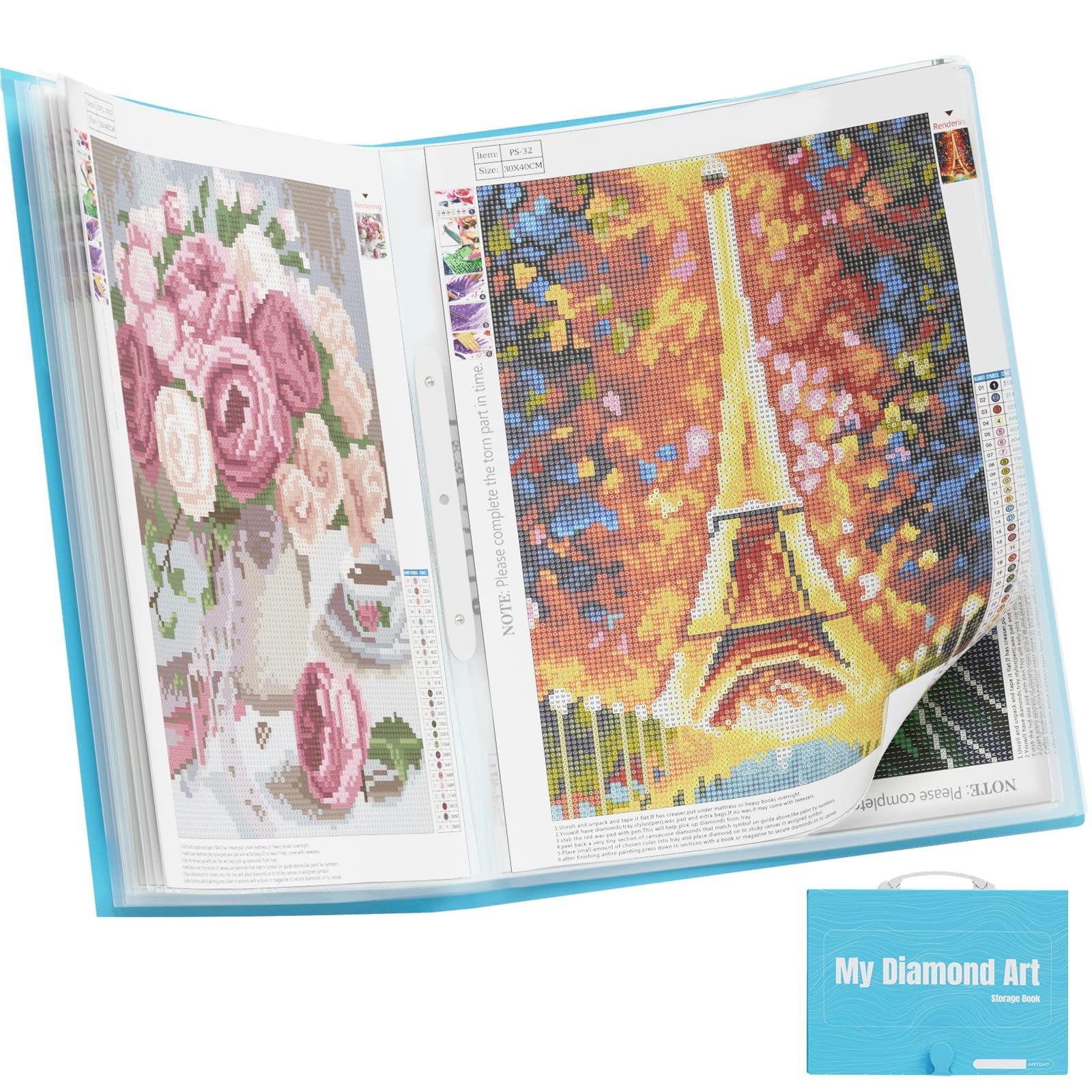 ARTDOT A3 Storage Book for Diamond Painting Kits, Diamond Art Portfolio Folder with 30 Pocket Slevees Protectors