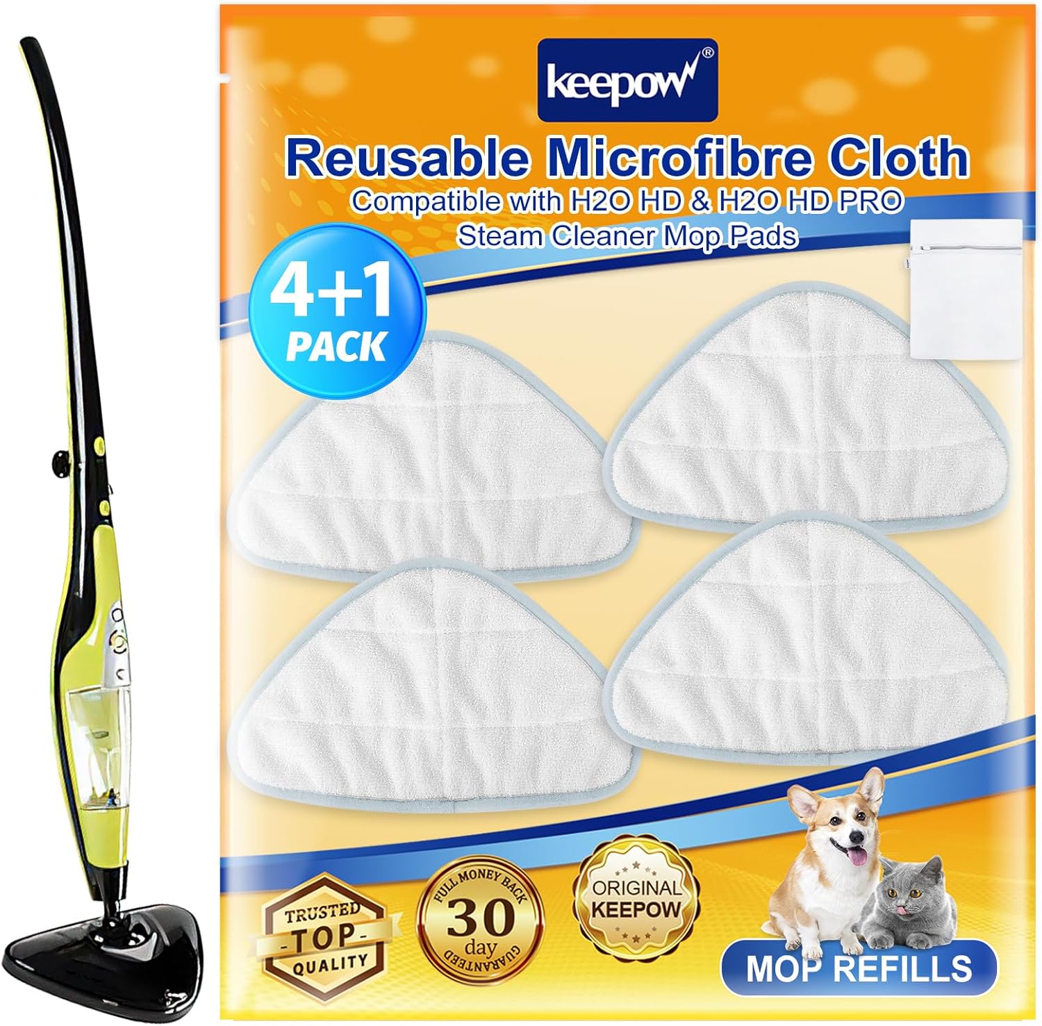 KEEPOW 4 Pack Steam Mop Pads for H2O HD Steam Cleaner Microfibre Cloth
