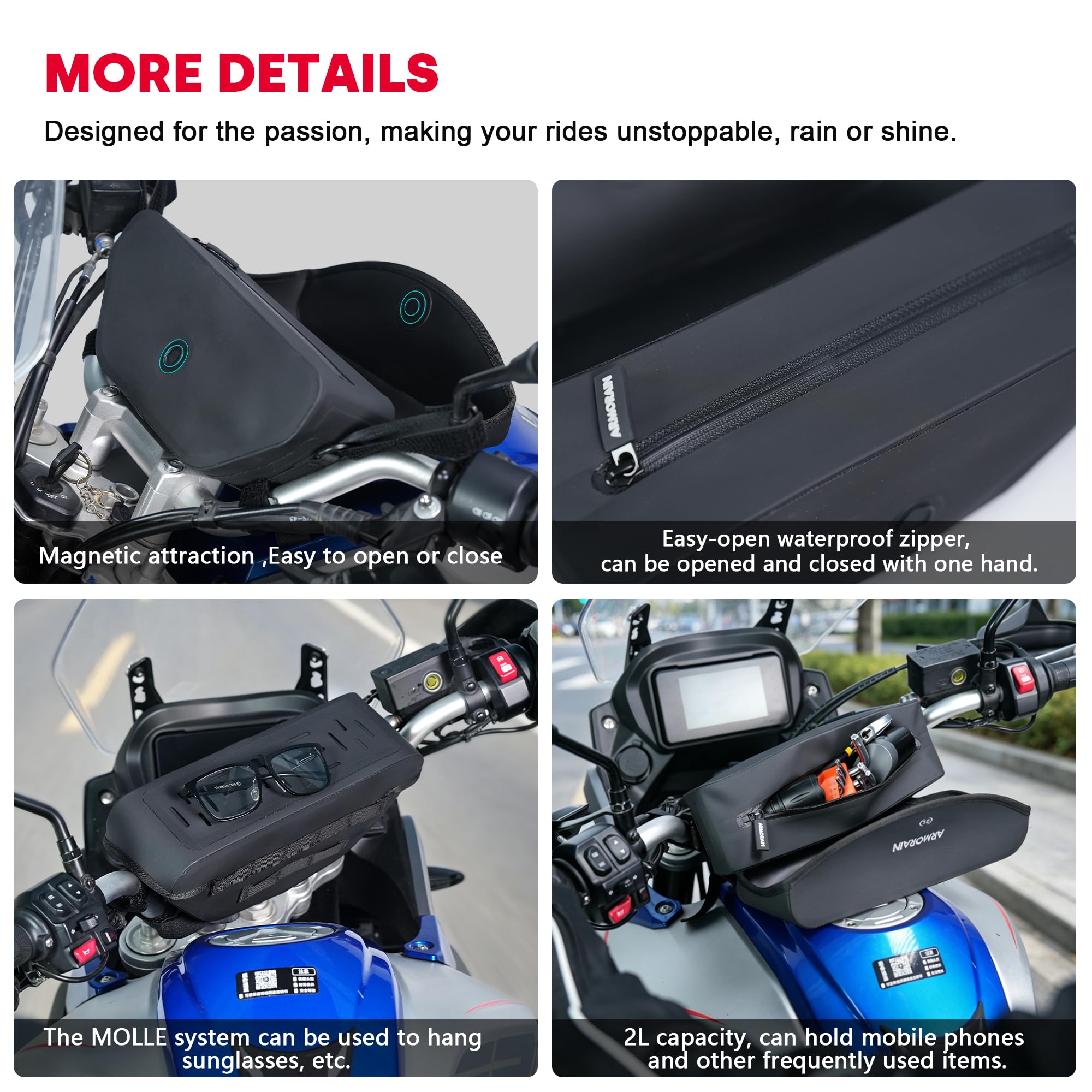 Borsa anteriore per Manubrio della Moto, Universale, Adatta per Qualsiasi moto, con Tracolla, per Escursioni avventure