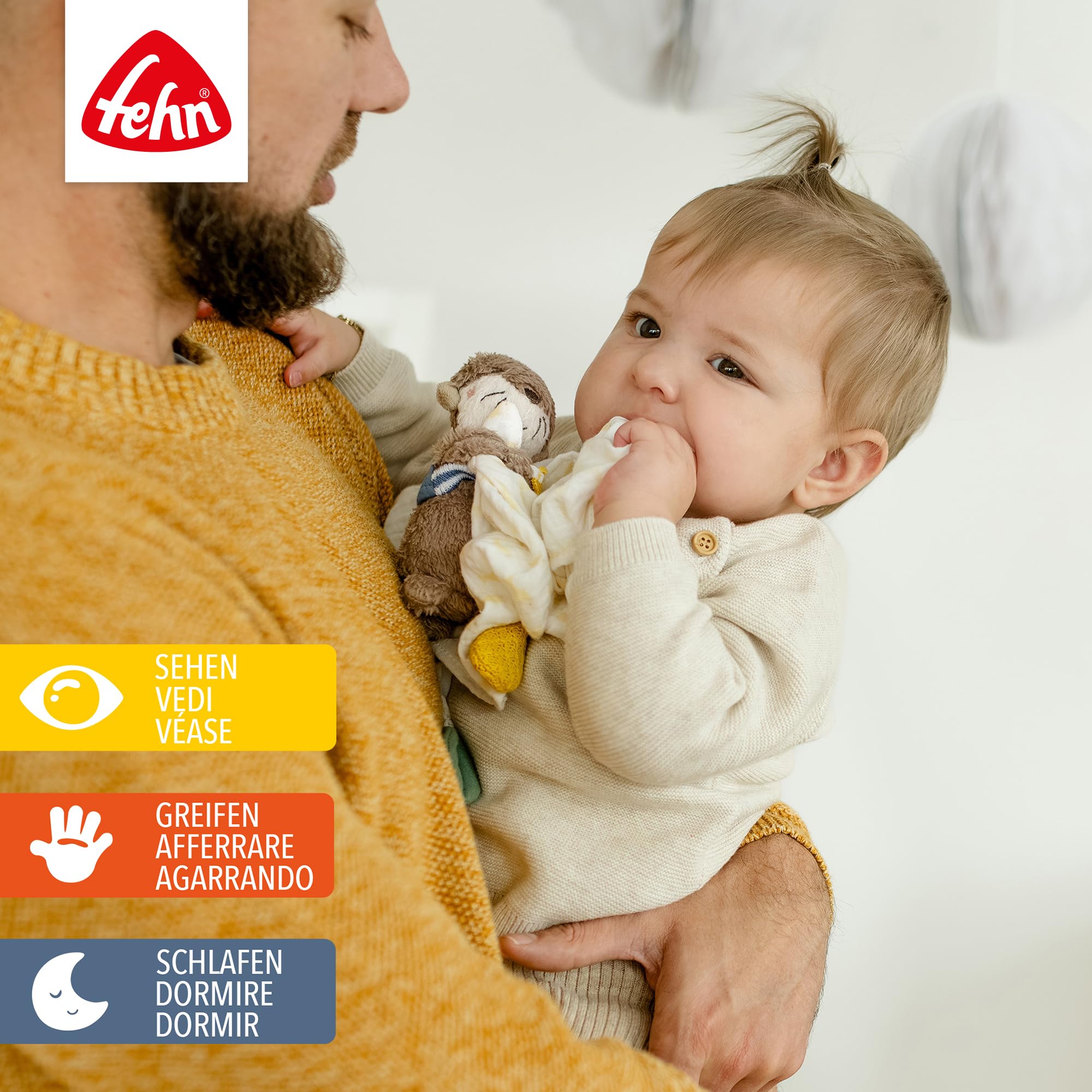 Fehn pañuelo de Muselina Nutria, Ayuda para Dormir y Peluche con Tela de Muselina de algodón y simpática Figura de Juguete, Tela de Peluche para bebés y niños pequeños a Partir de 0 Meses