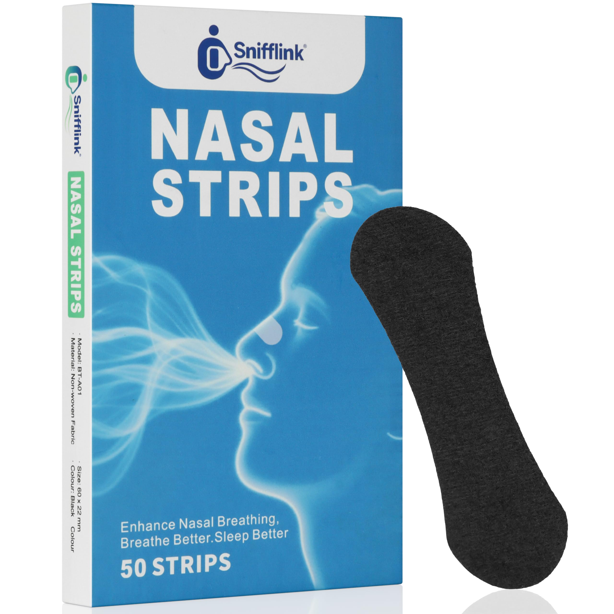 Snifflink Nasal Strips for Snoring Nose Strips for Breathing Breathable Non-Woven Fabric with 3 Elastic Bands Strong Adhesive