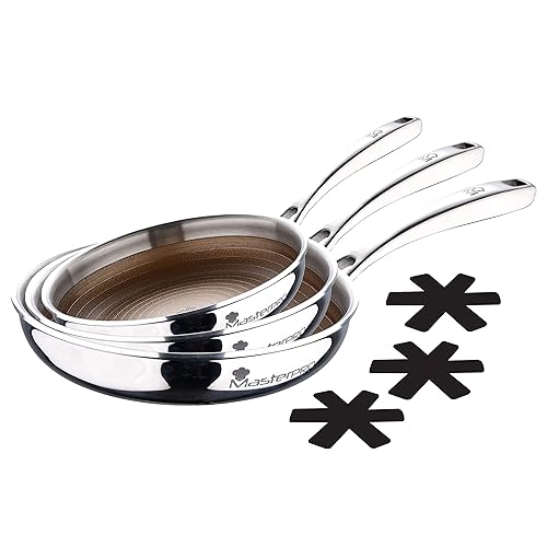 Immagine del prodotto MasterPRO Giro 3 | Set di Padelle Antiaderenti da 20, 24 e 28 cm con Salvapadelle | Triplo Strato di Acciaio Inox e Alluminio Forgiato | Manico Ergonomico | Acciaio Inox | Tutti i Piani Cottura