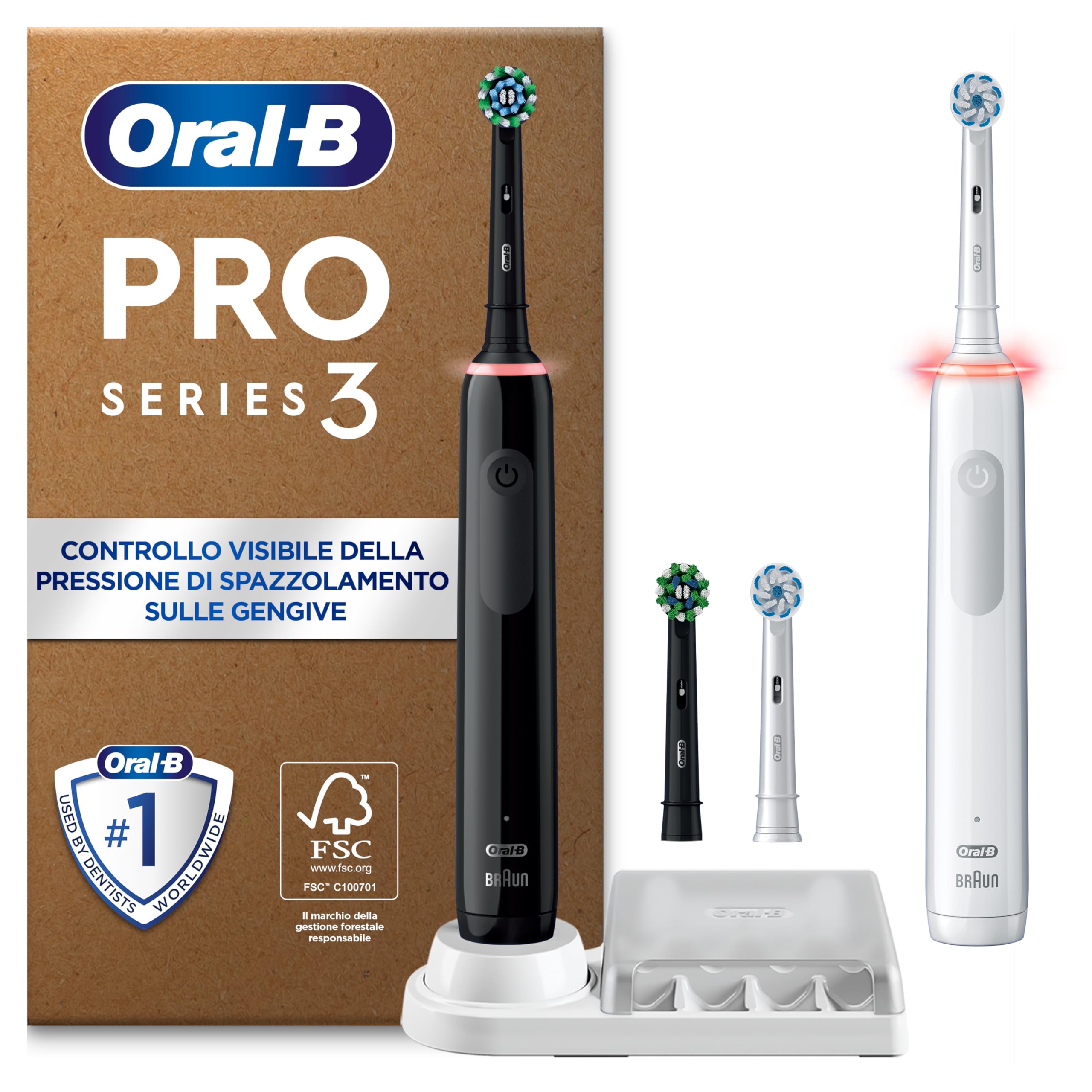 Oral-B Pro Series 3, 2 Spazzolini Elettrici, 4 Testina di Ricambio, Nero/Bianco - 4 Testine di Ricambio per Spazzolino Elettrico, Gengive Protette, Pulizia Denti Efficace