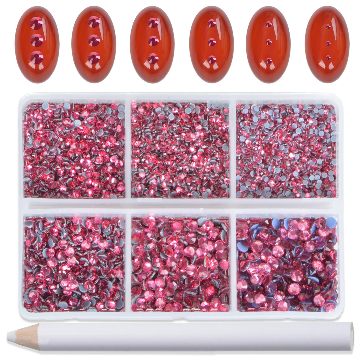 Bymitel Hotfix Crystal Rhinestones Round Gems for Crafts,Mixed 6 Sizes with Wax Pencil Kit, Rose1.3-3.2mm(SS3-SS12/8000pcs)
