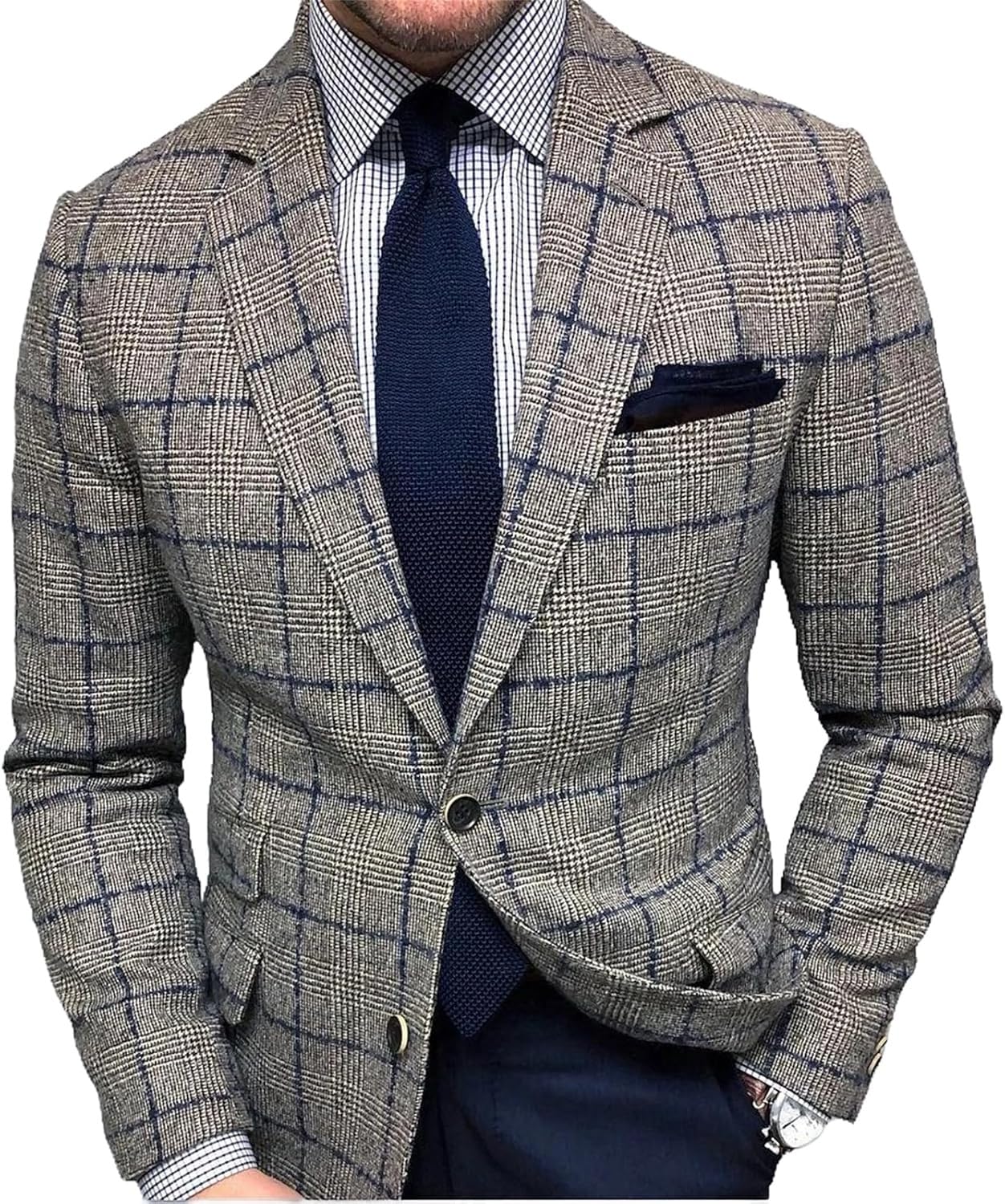 DCTIWESMen's Vintage Herringbone Tweed Blazers British Wool Blend Sport Coat Jacket Cardigans with Pockets