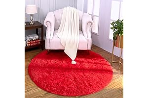 LOCHAS Red Round Fluffy Rugs
