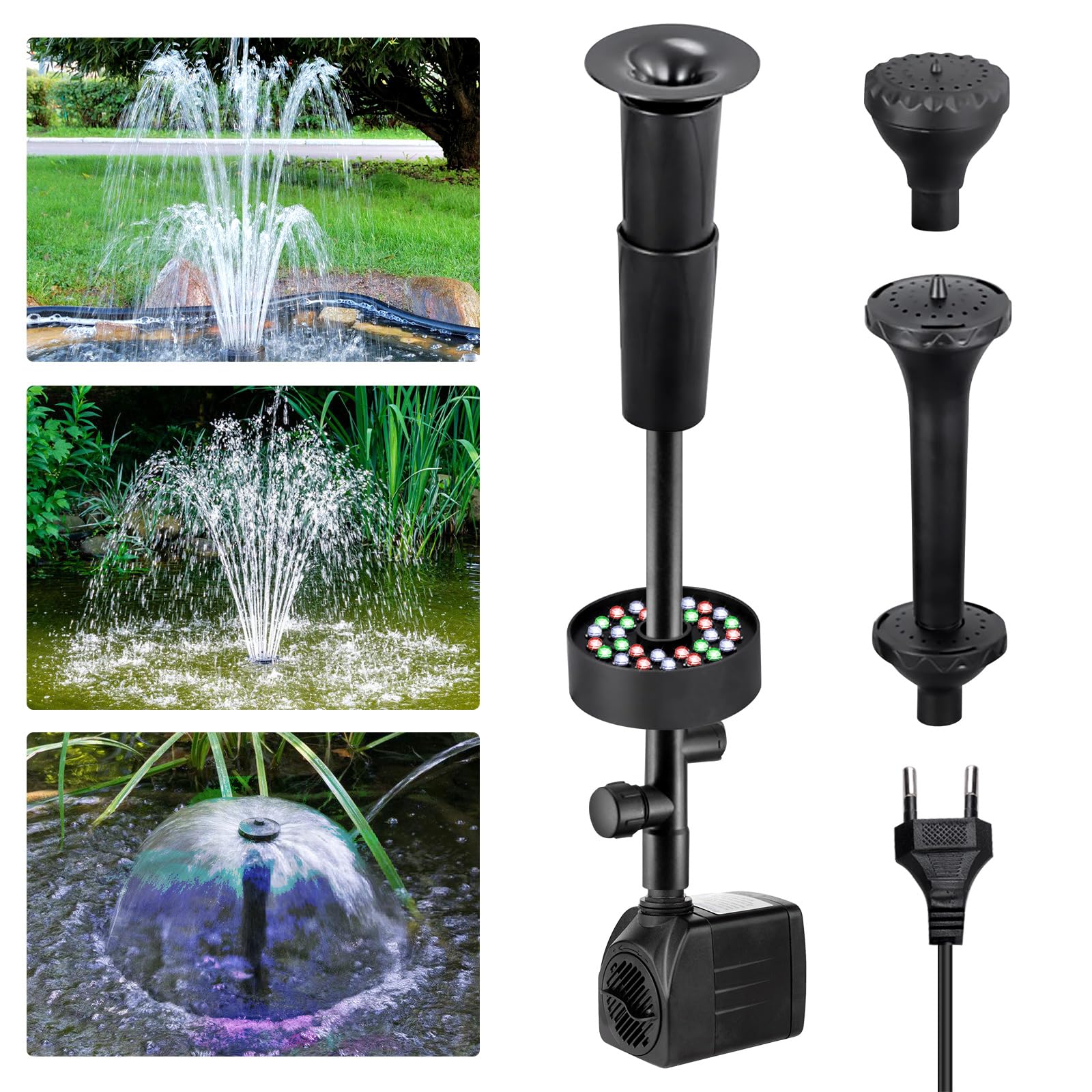 Pompe de fontaine extérieure, 25W 2000L/H Pompe pour étang, pompe de fontaine avec filtre, petite pompe de fontaine avec lumière, pompes d’étang, pompe d’étang, pompe à eau pour aquarium pour bassin d