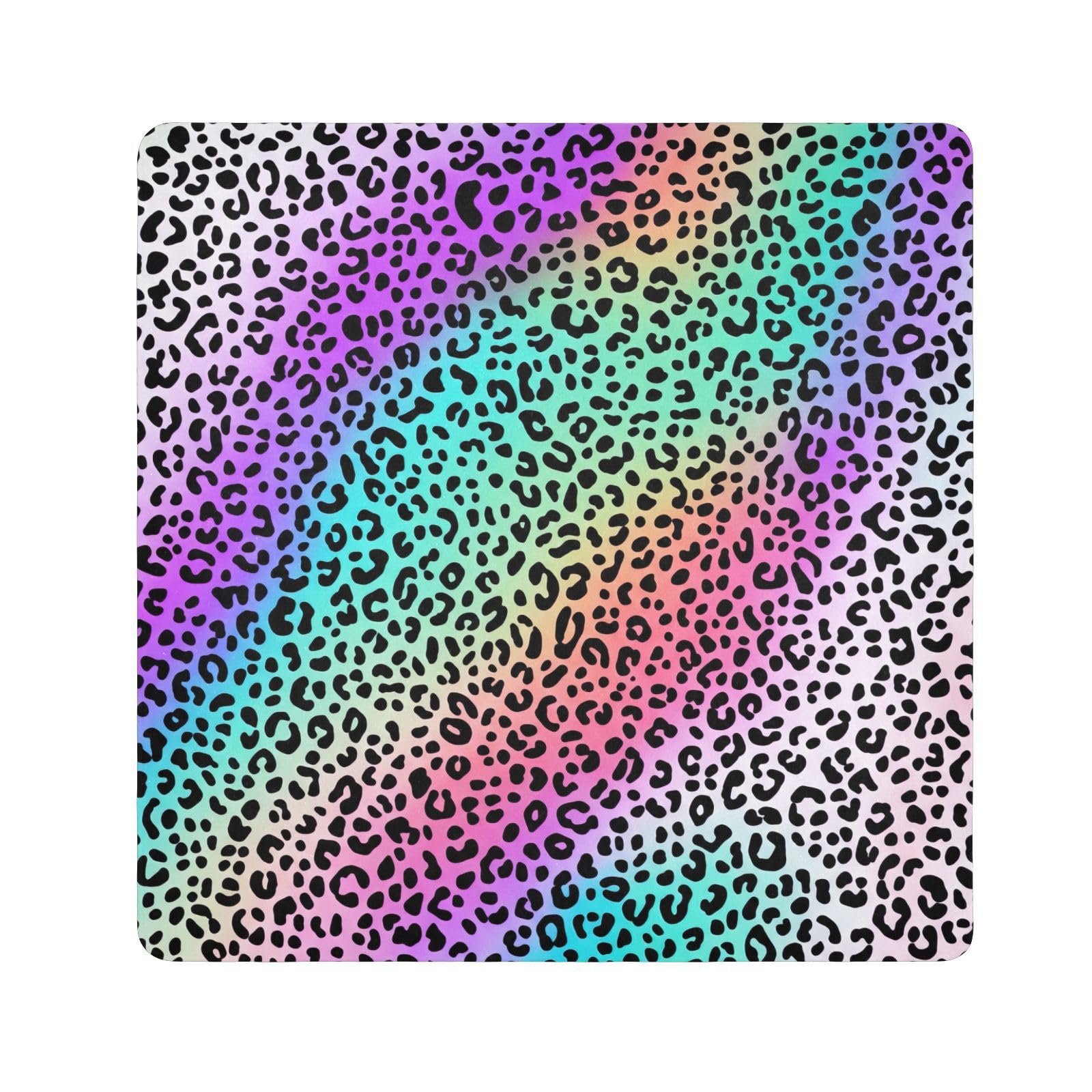 ODAWA Leopard Spots Colors Self-Adhesive Cloths 21.7X21.7 Inch Magic Flexible Folding Self-Stick Makeup Bag Portable Cosmetic Bag for Travelling