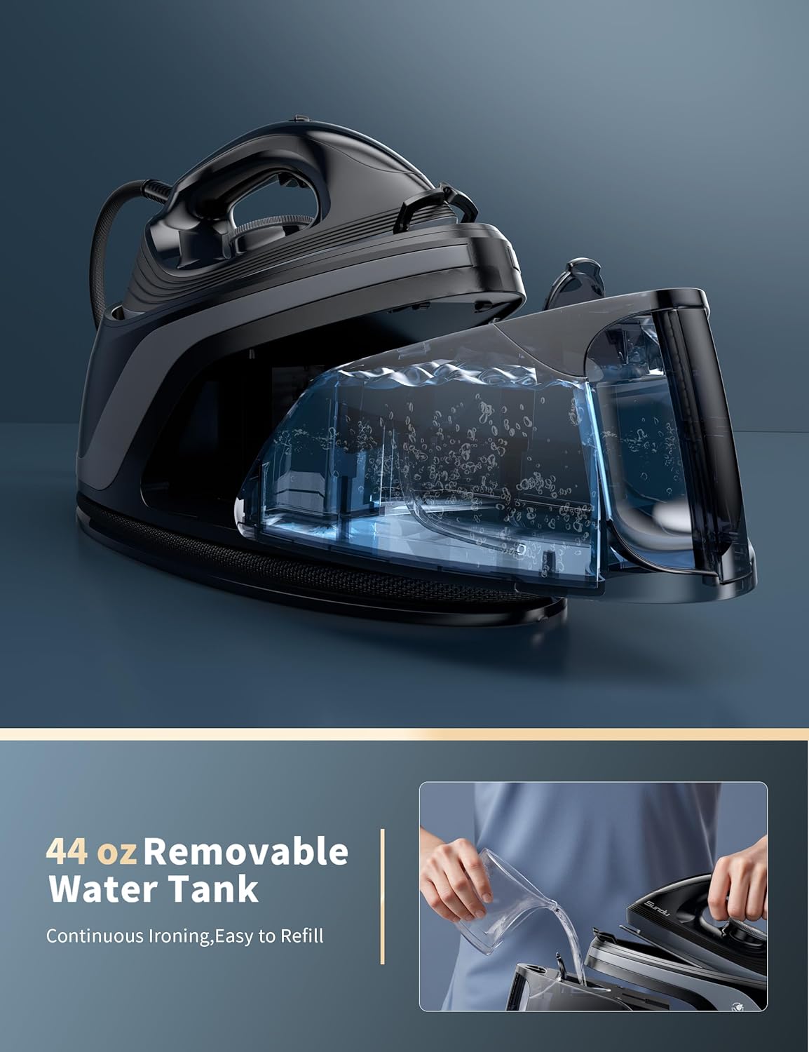 Sundu Steam Station Iron for Clothes,1600W Professional Steam Iron with 44 oz Tank, Anti-Calc, Anti-Drip, Built-In Pump, Ceramic baseplate,Iron Lock For Easy Carry,Home use