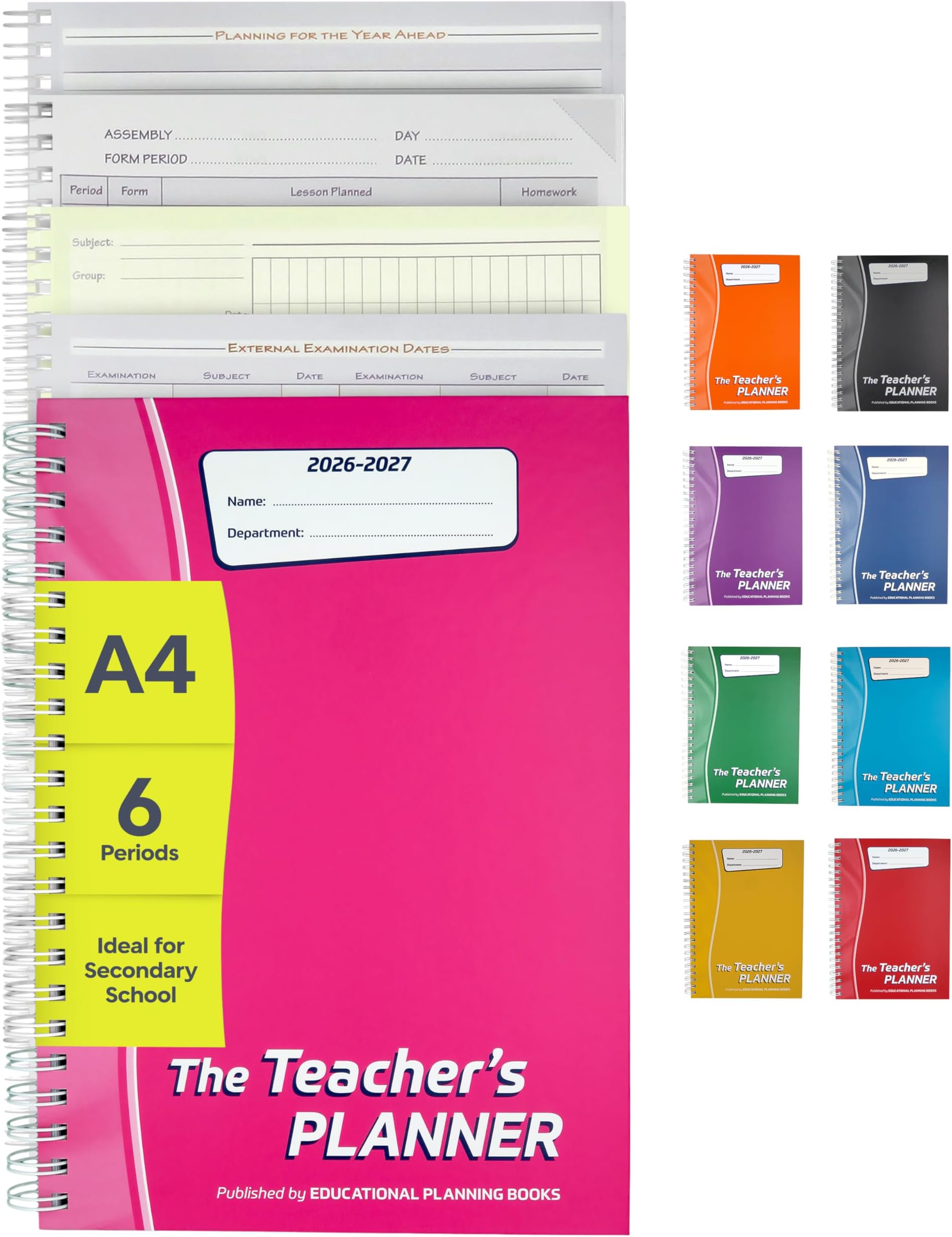 The Teachers Planner 2026-2027 for Secondary School – A4 – Six Period Day – Page-a-Day & Undated – Dedicated Pages for Year Planning, Exams, Marking & more (TP3-Pink)