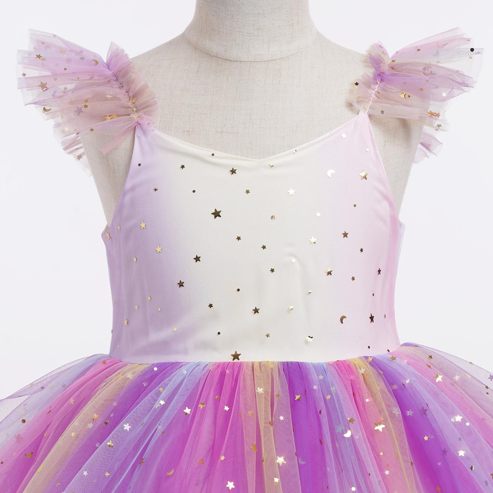 IBTOM CASTLE Kleinkind Mädchen Geburtstag Party Kleid Flatterärmel Blumenstickerei Tüll Kleid Blumenmädchenkleid Hochzeit