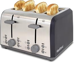 WEST BEND 78824 Extra Wide Slot Toaster with Bagel Settings Ultimate Toast Lift and Removable Crumb Tray, 4-Slice, Silver